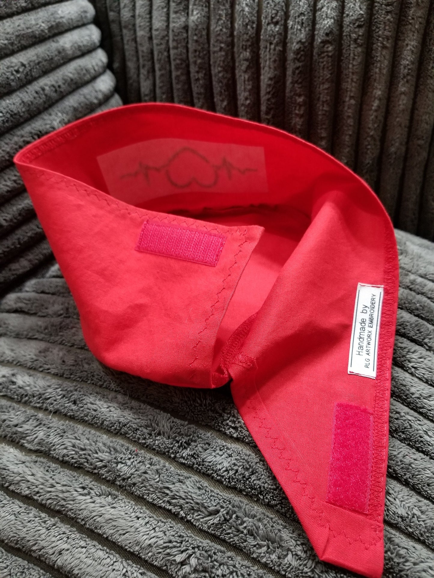 Red EKG Heart Embroidered Scrub Cap with hook and loop fasteners