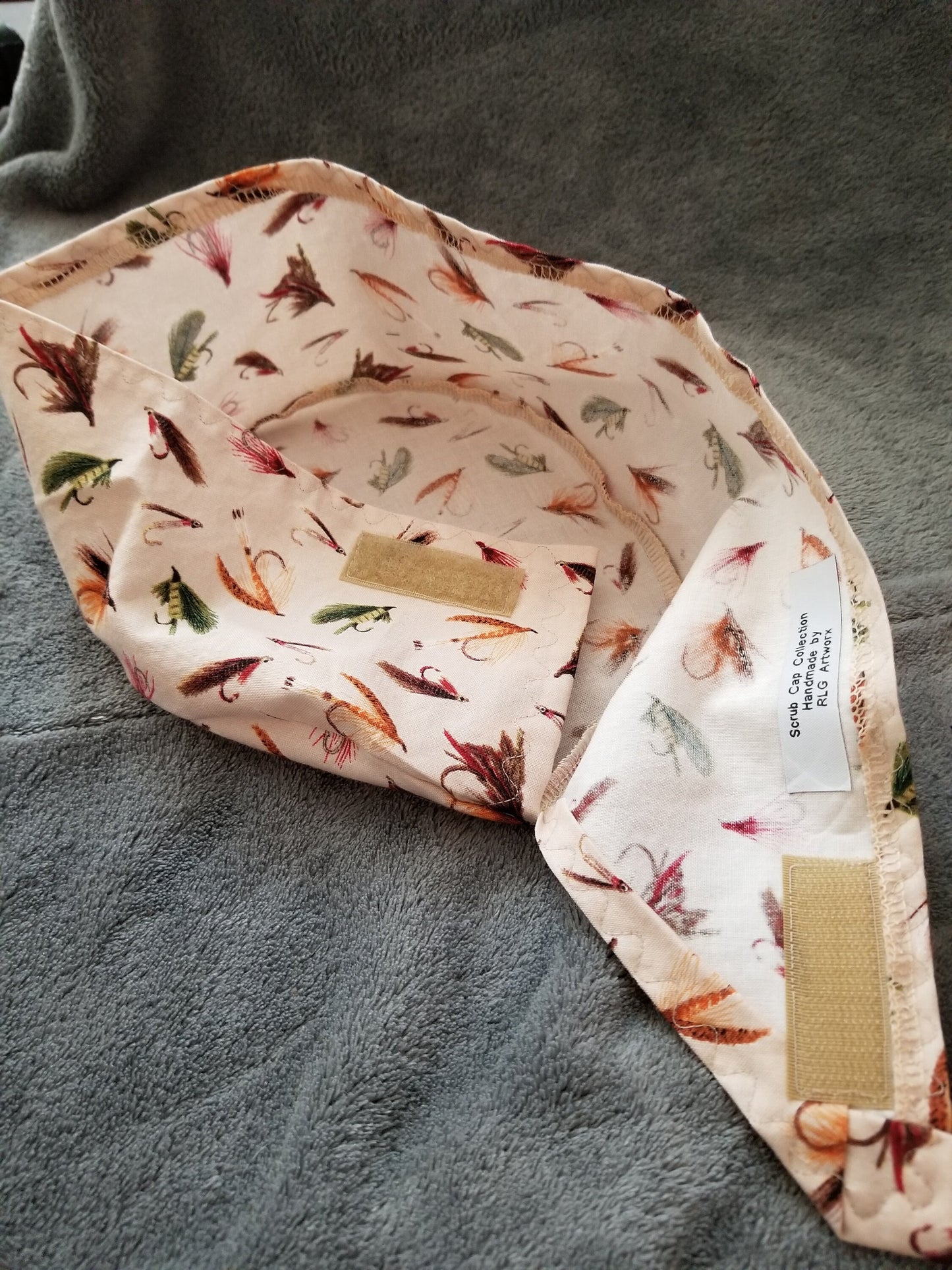 Beige Background with Fishing Lures Scrub Cap with hook and loop fasteners