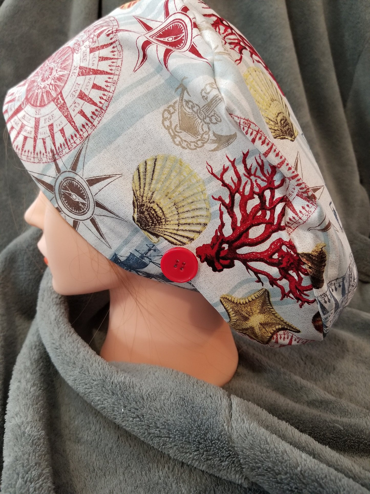 Pixie Style Scrub Cap Nautical Scrub Cap with Nautical Theme, Euro Style Scrub Cap