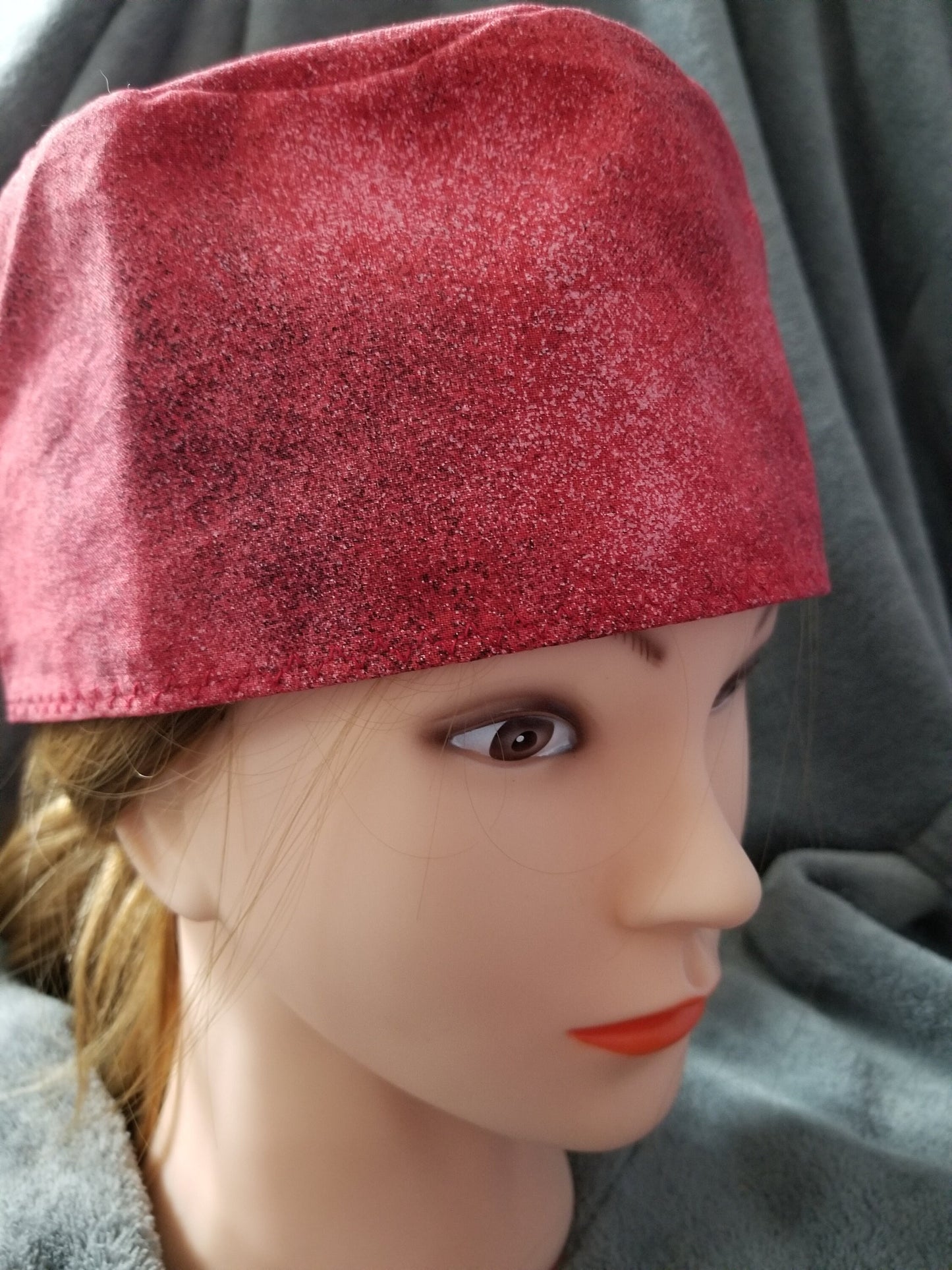 Red Painted Splatter Scrub Cap with hook and loop fasteners