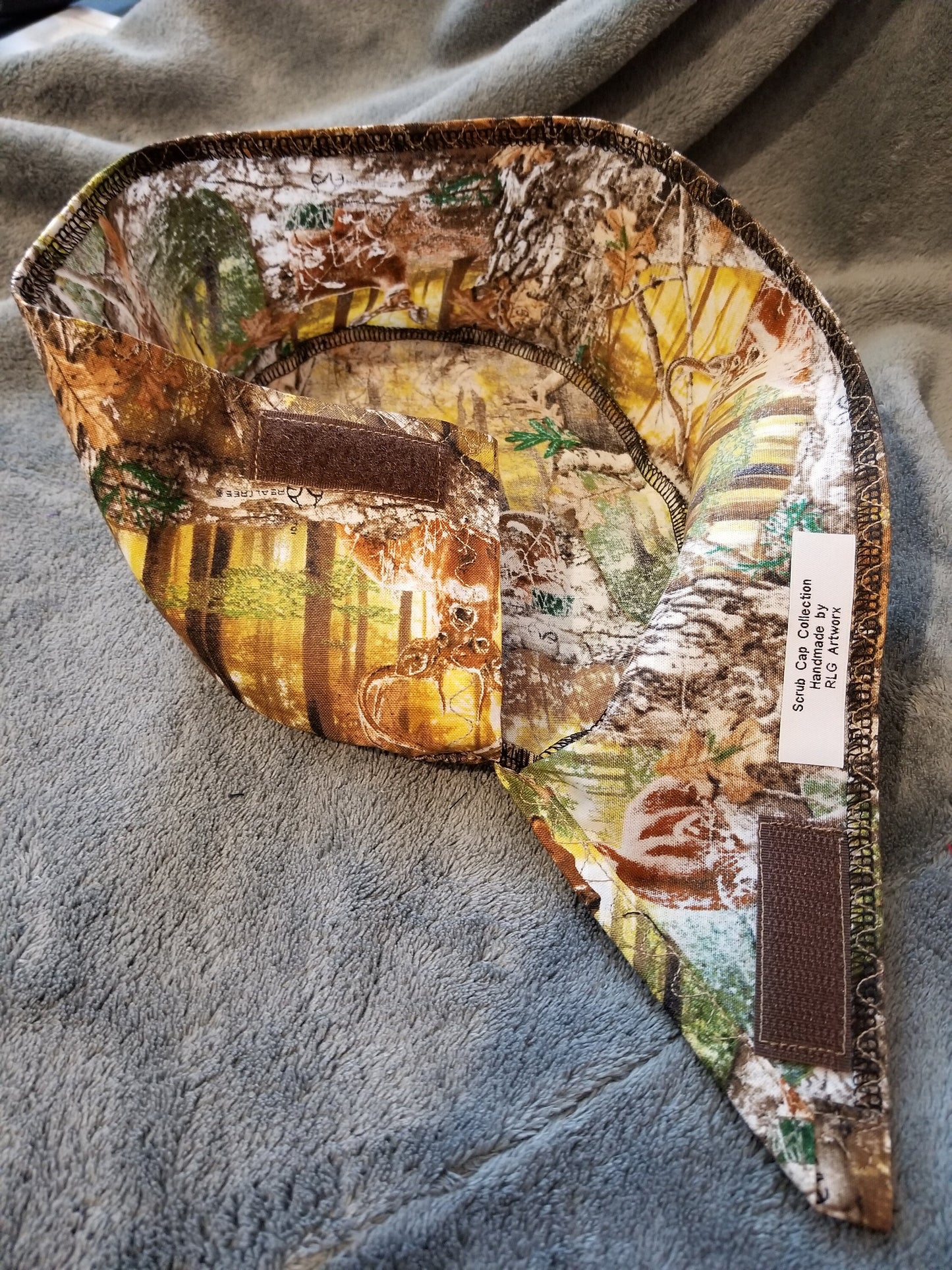 Deer Camo Scrub Cap with hook and loop fasteners