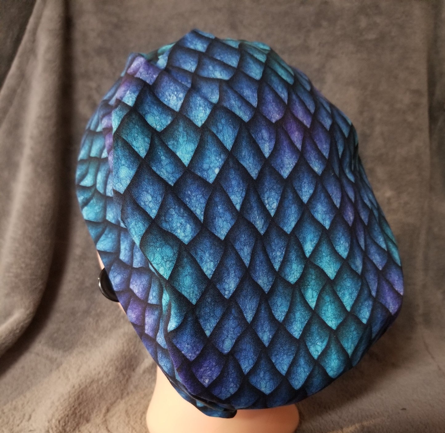 Blue Dragon Scales Print Pixie Style Scrub Cap, Euro style scrub cap