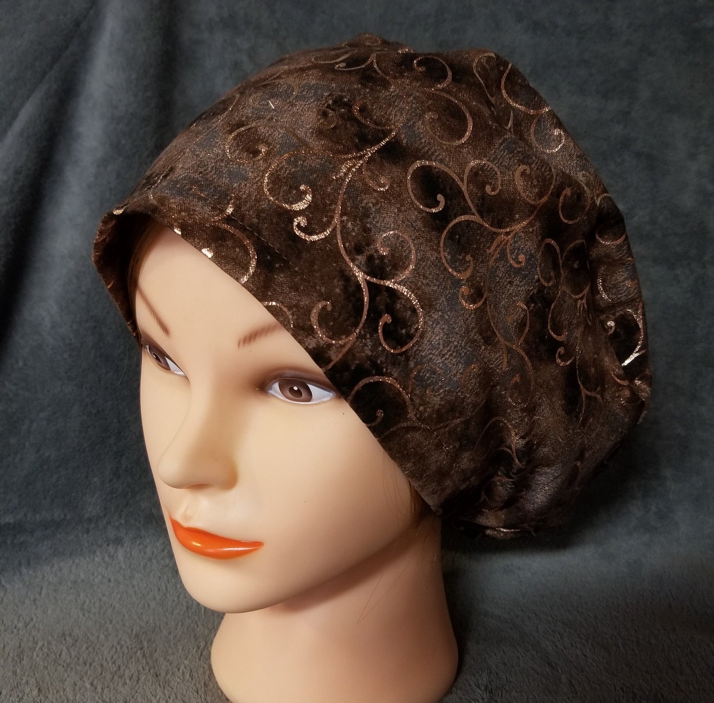 Brown Background with Copper Swirls Pixie Style Scrub Cap, Euro style scrub cap