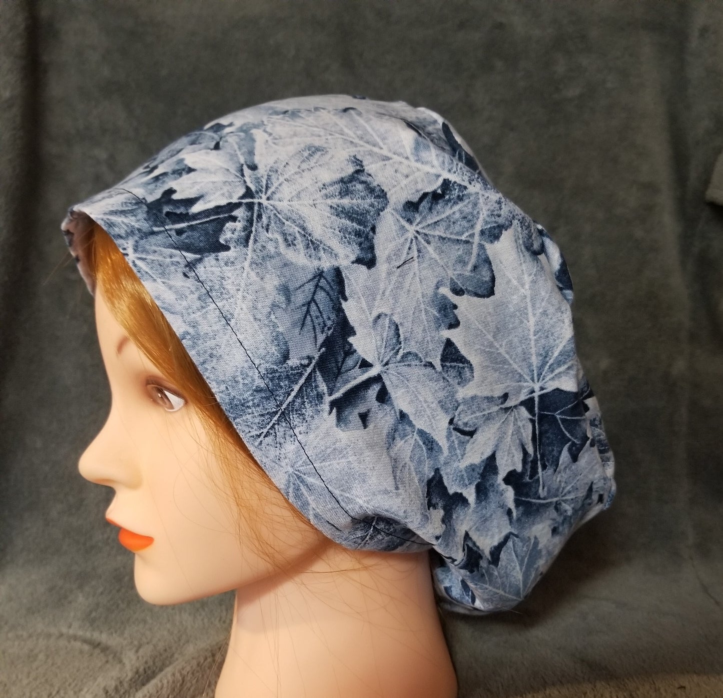 Frosted Leaves Print Winter Leaves Pixie Style Scrub Cap, Euro style scrub cap