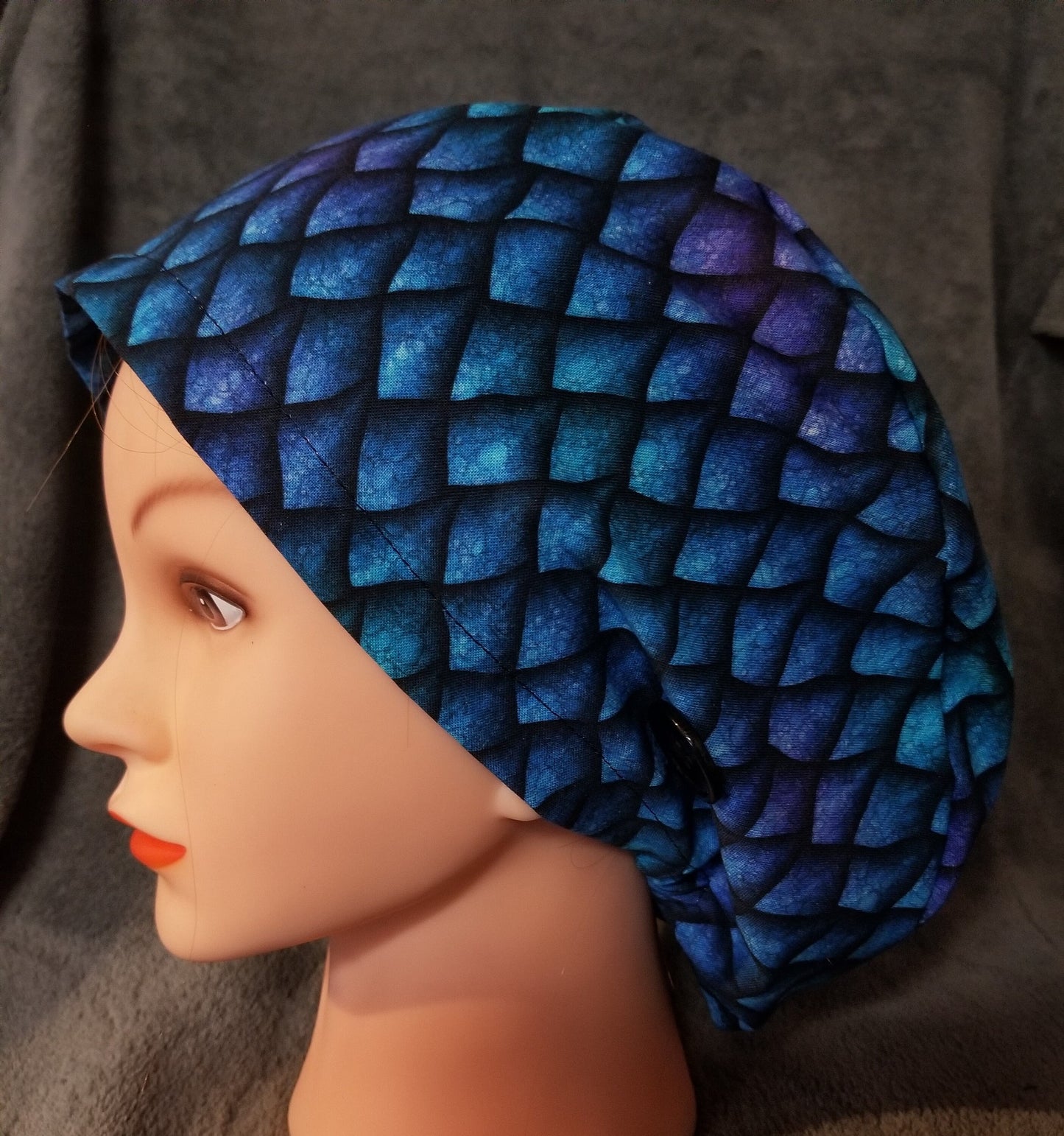 Blue Dragon Scales Print Pixie Style Scrub Cap, Euro style scrub cap