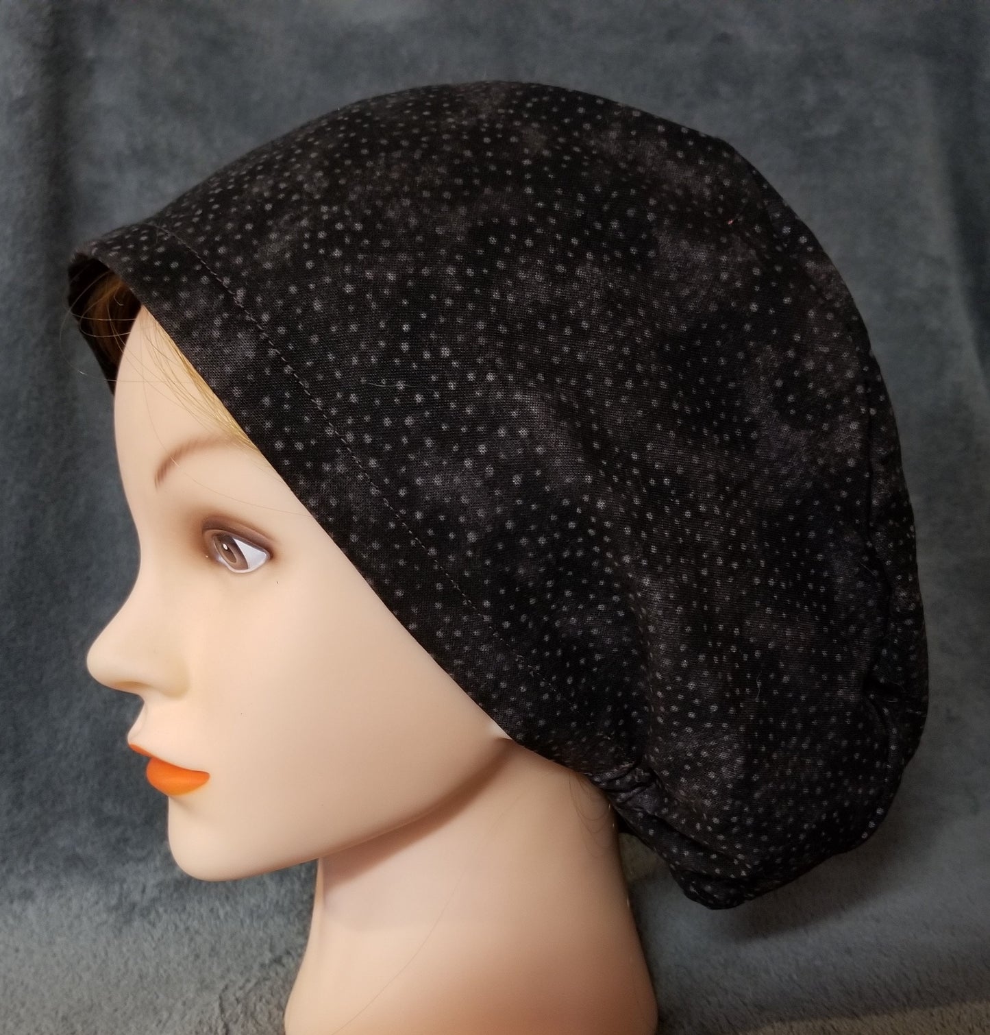 Brown Background with Grey Dots Pixie Style Scrub Cap, Euro style scrub cap