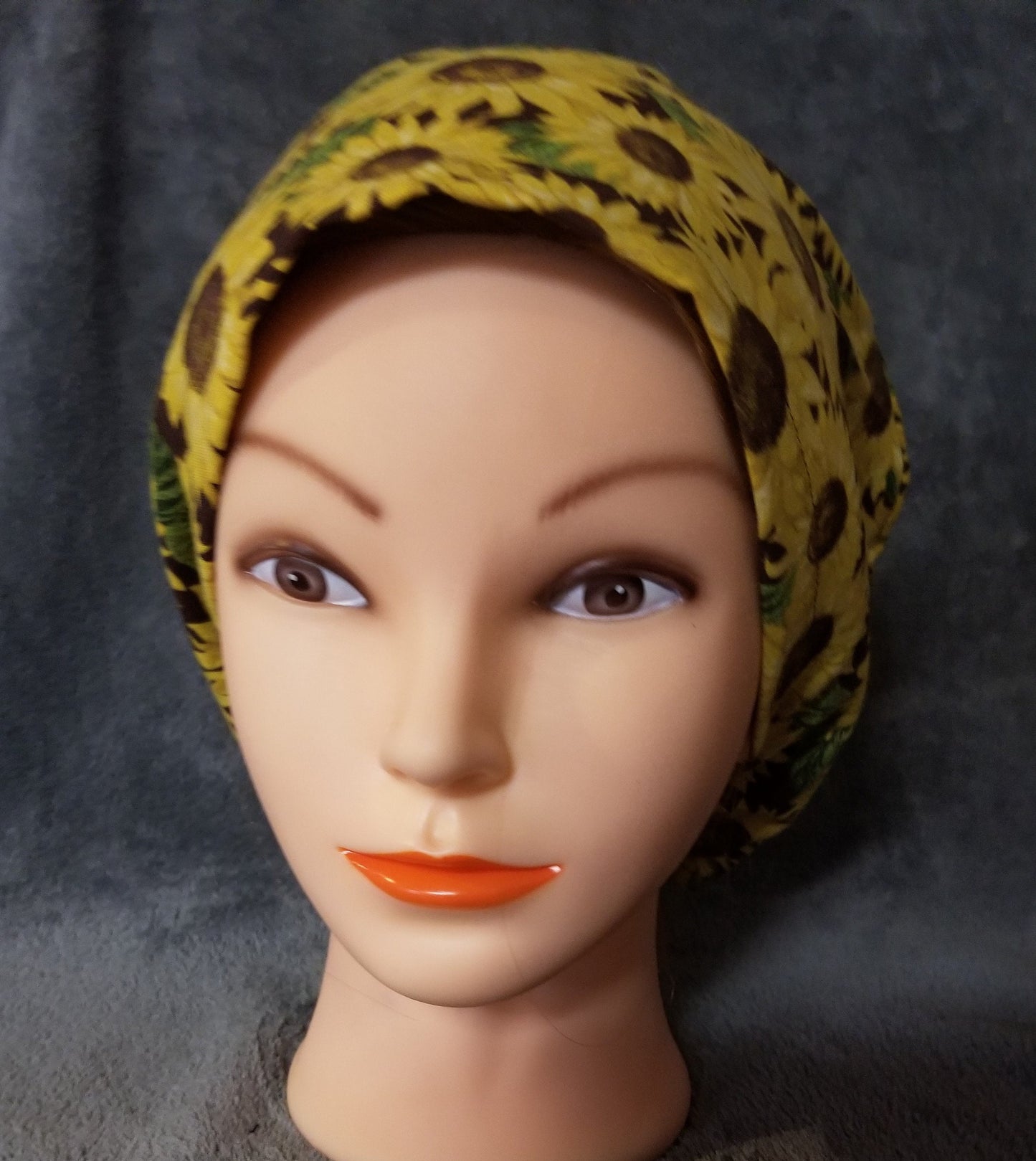 Sunflower Print Pixie Style Scrub Cap, Euro style scrub cap