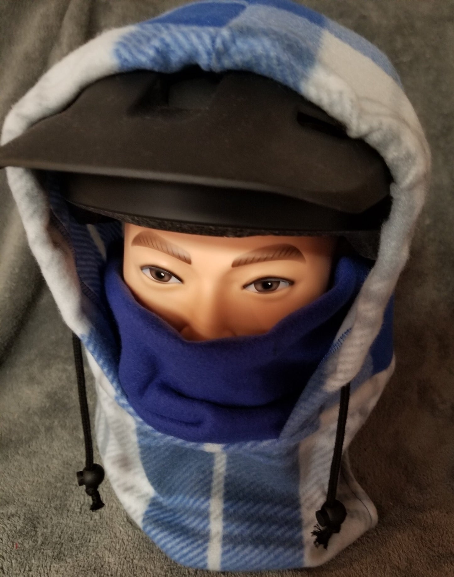 Blue and White Plaid Fleece Ski Helmet Cover