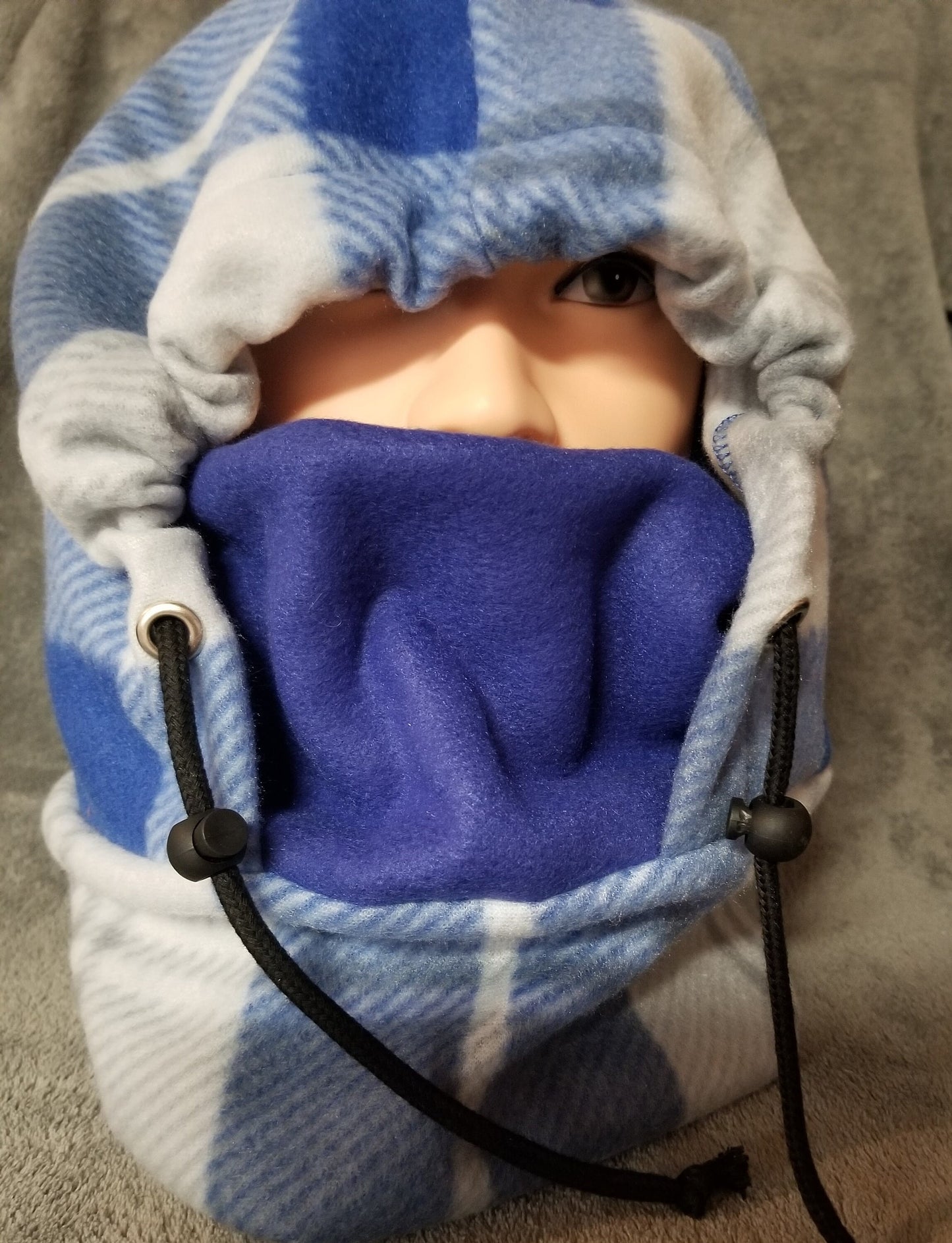 Blue and White Plaid Fleece Ski Helmet Cover