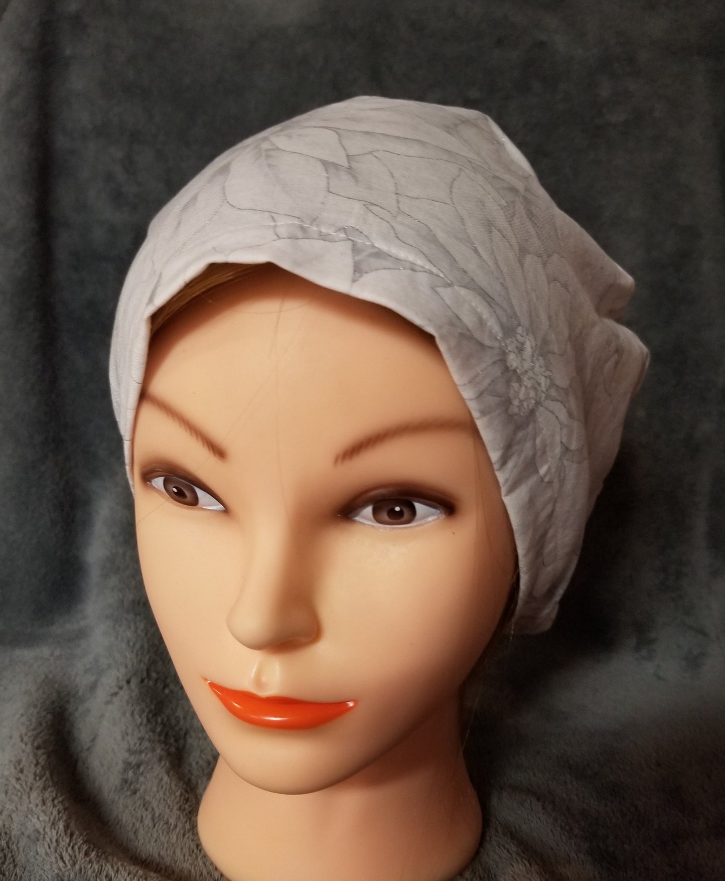 White Poinsettia Print Christmas Print Pixie Style Scrub Cap, Euro style scrub cap