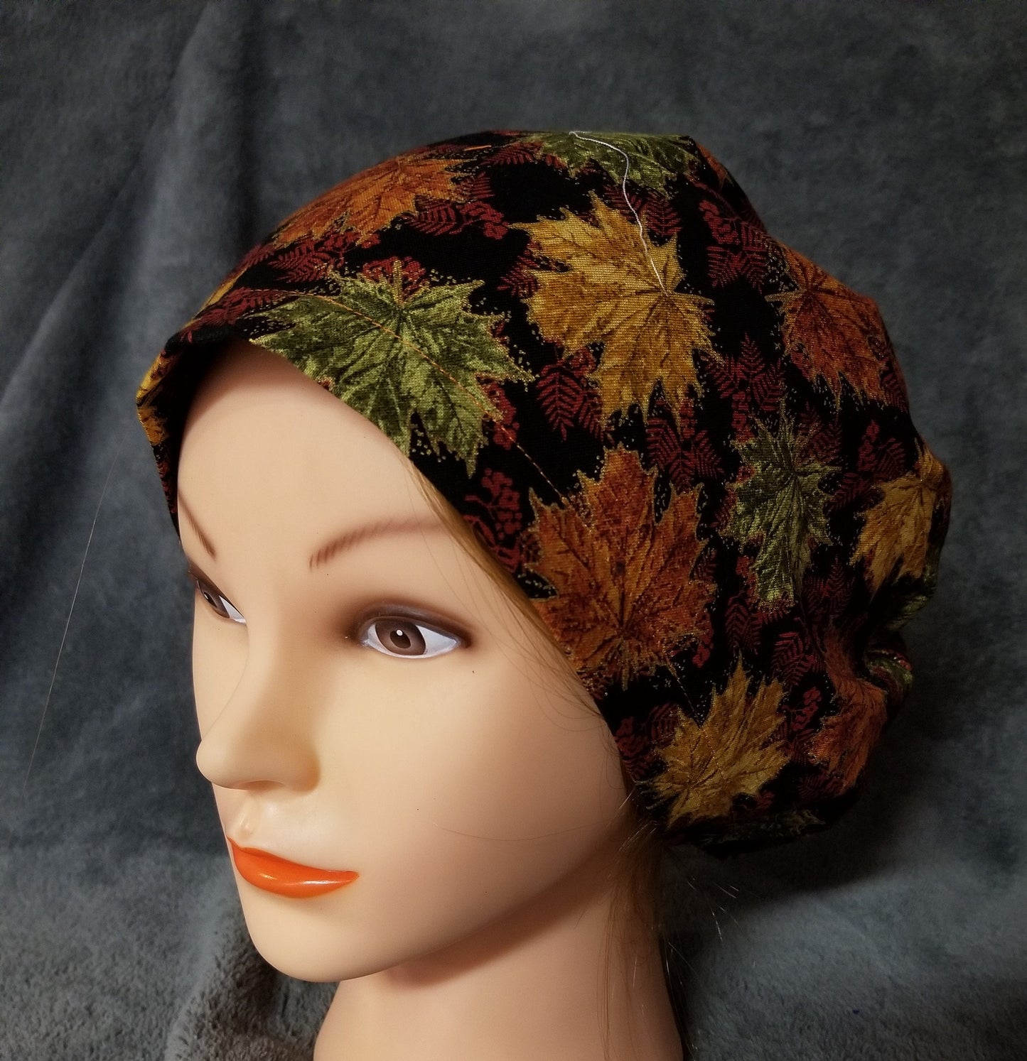 Fall Leaves Print Pixie Style Scrub Cap, Euro style scrub cap