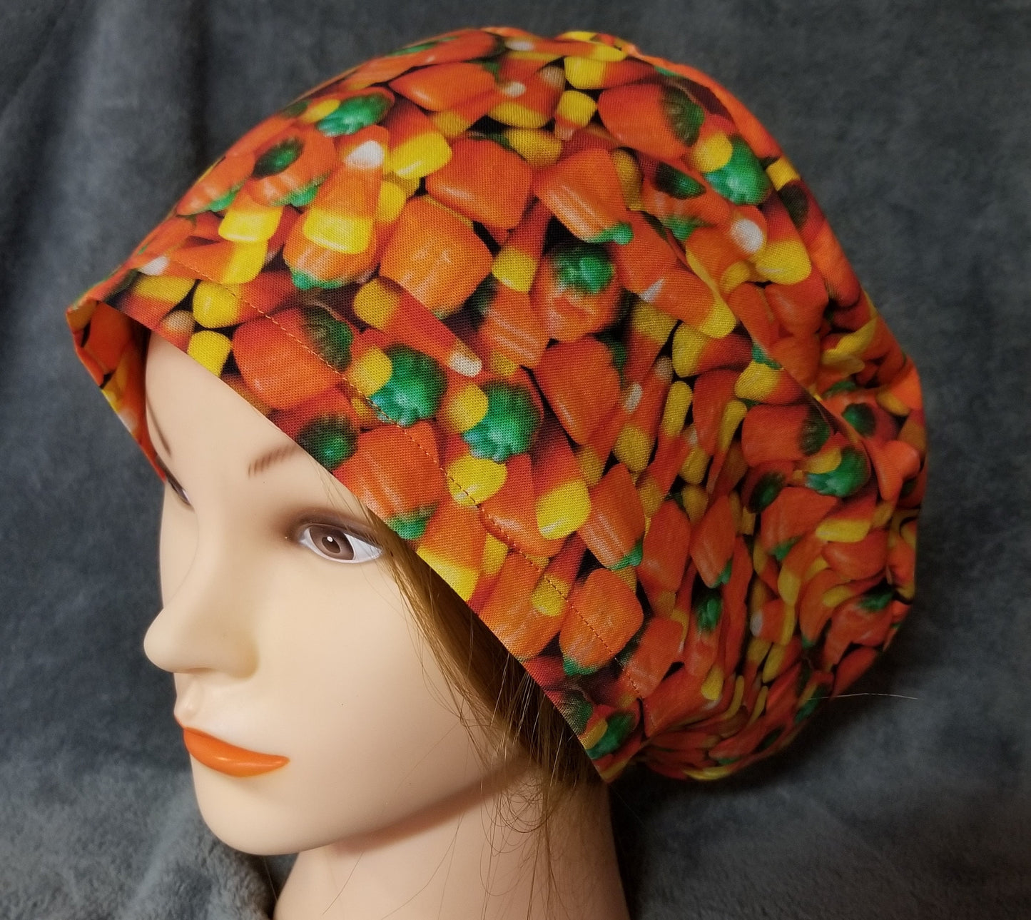 Halloween Candy Corn Pixie Style Scrub Cap, Euro style scrub cap