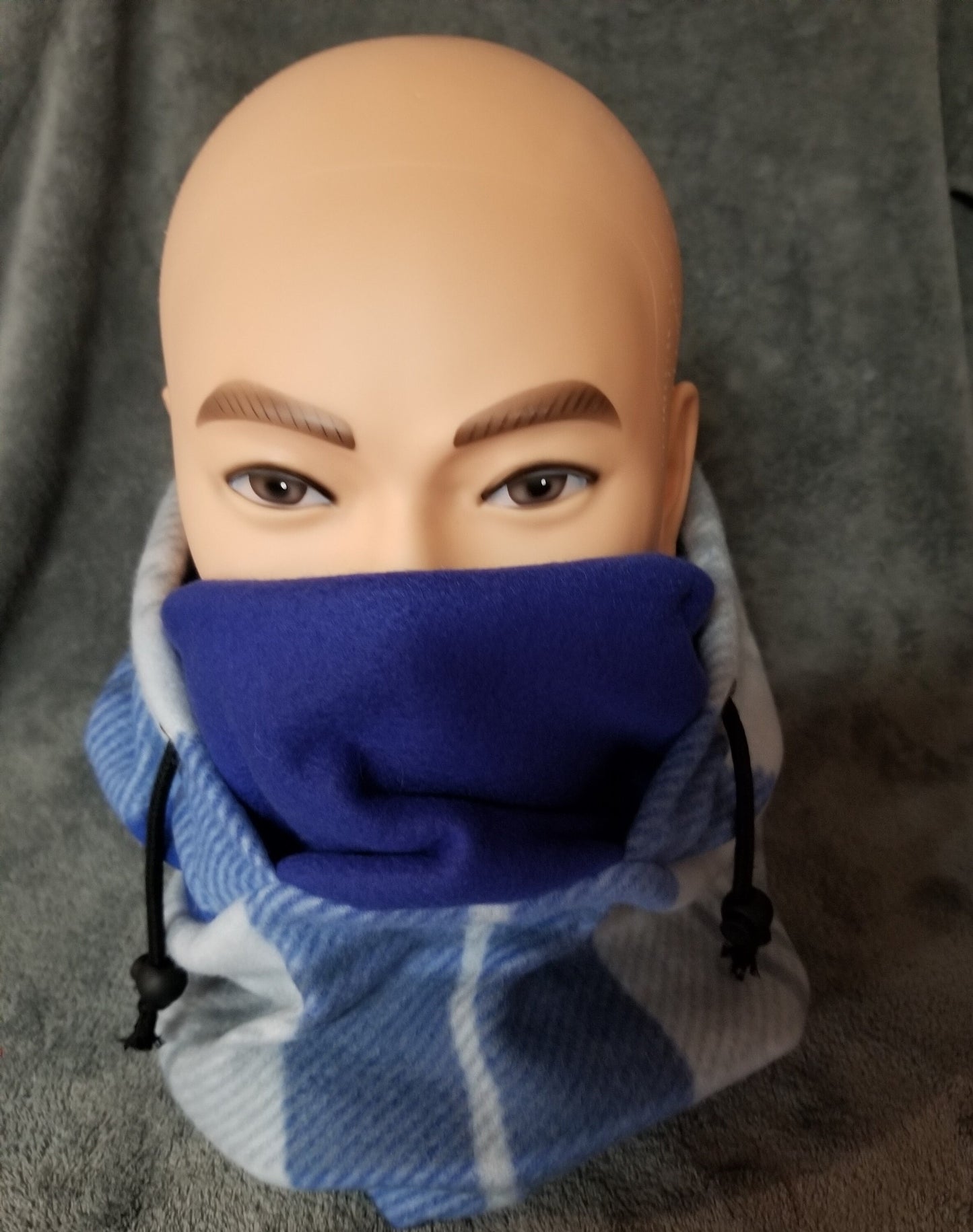 Blue and White Plaid Fleece Ski Helmet Cover