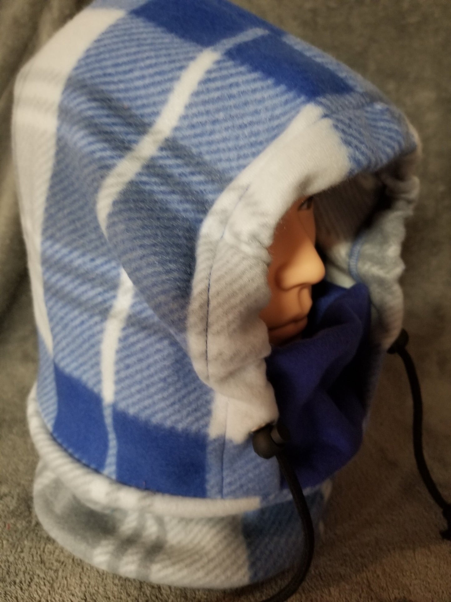 Blue and White Plaid Fleece Ski Helmet Cover