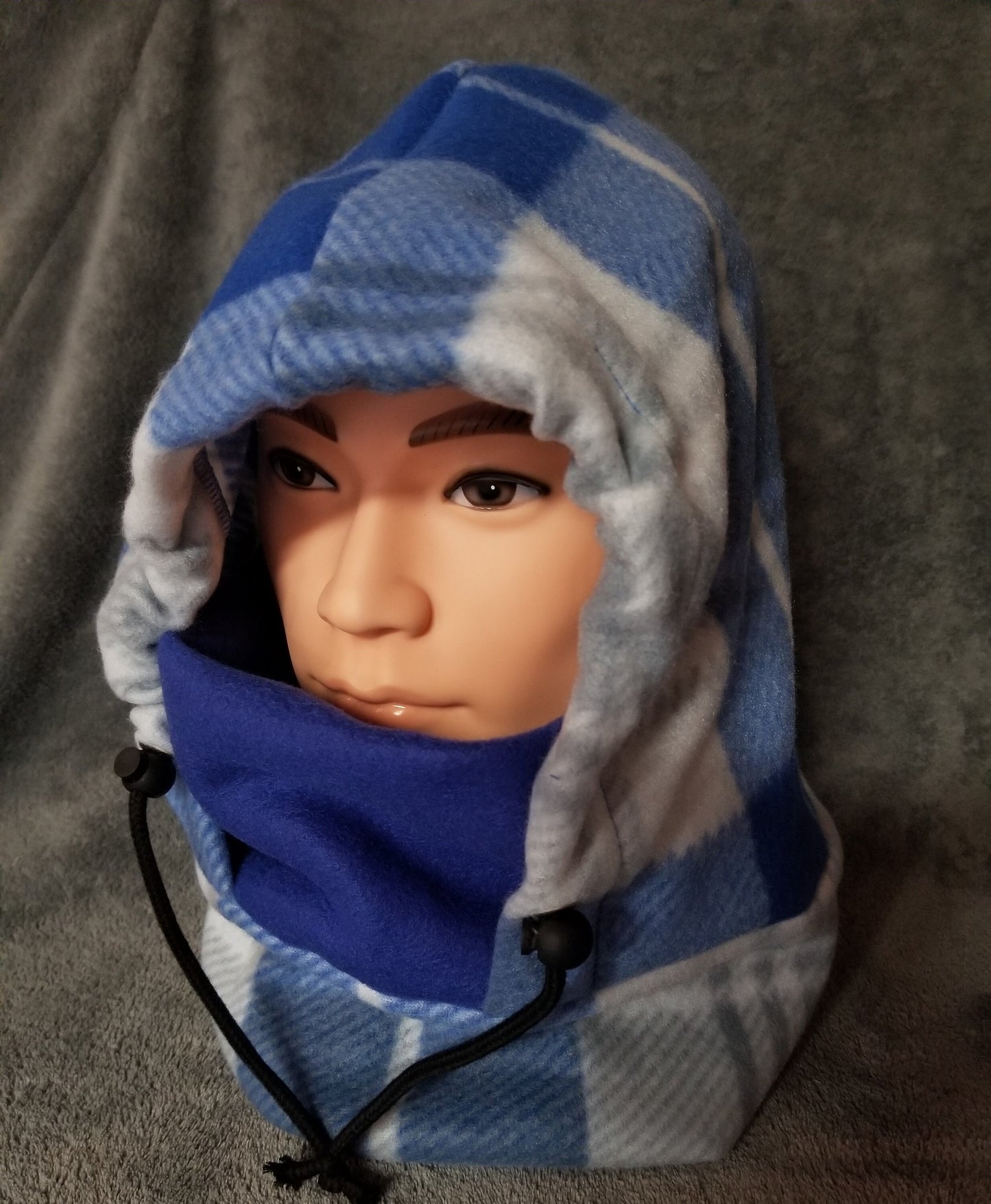 Blue and White Plaid Fleece Ski Helmet Cover