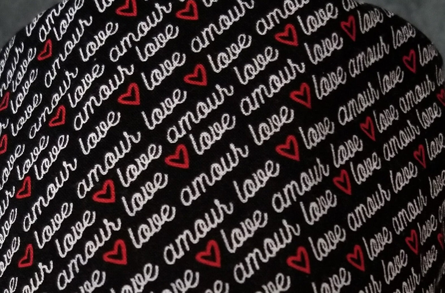Valentine Print on Black Background LARGE Scrub Cap Same Top with Hook and Loop Fasteners Limited Collection