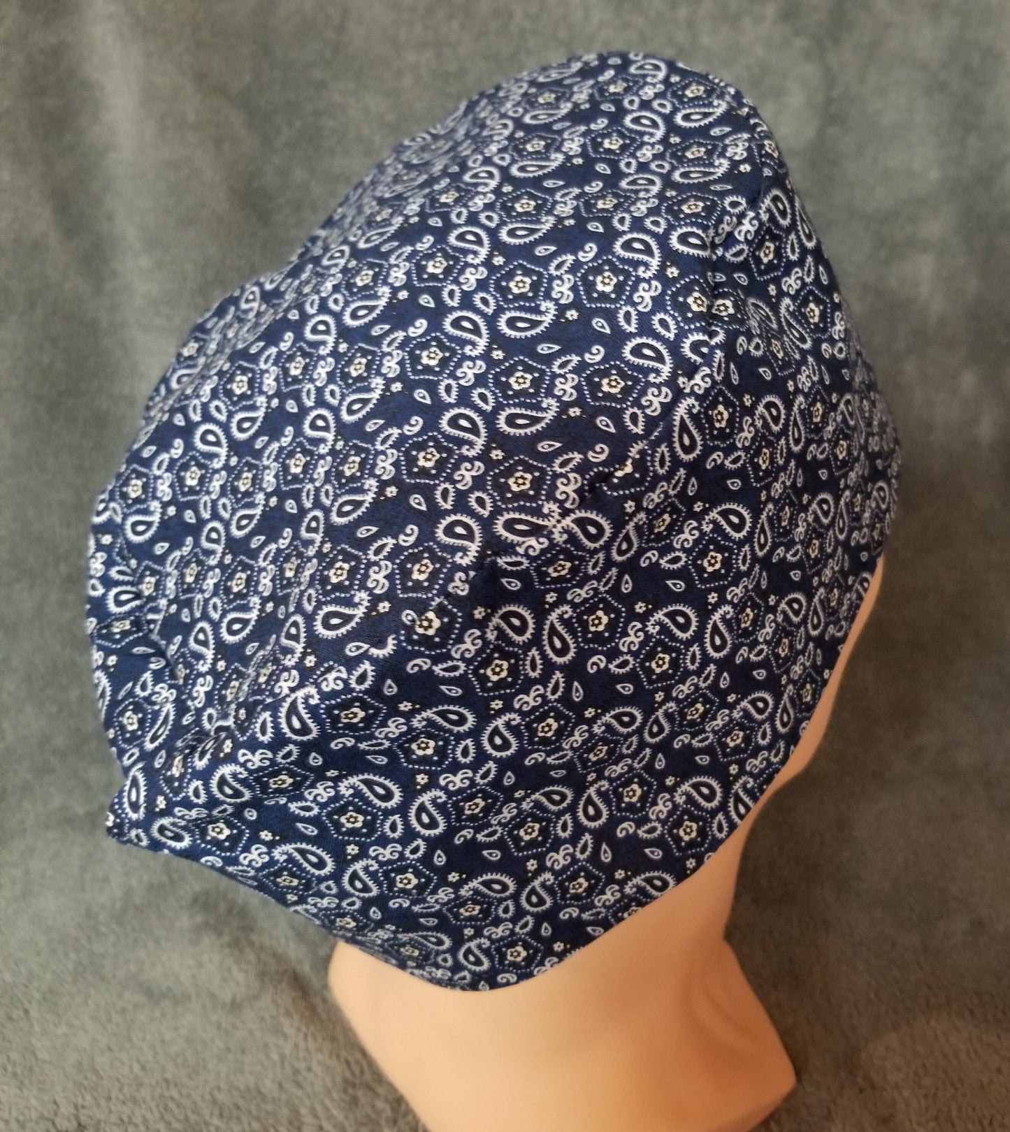Blue Bandana Style LARGE Scrub Cap Same Top with Hook and Loop Fasteners Ready to Ship.