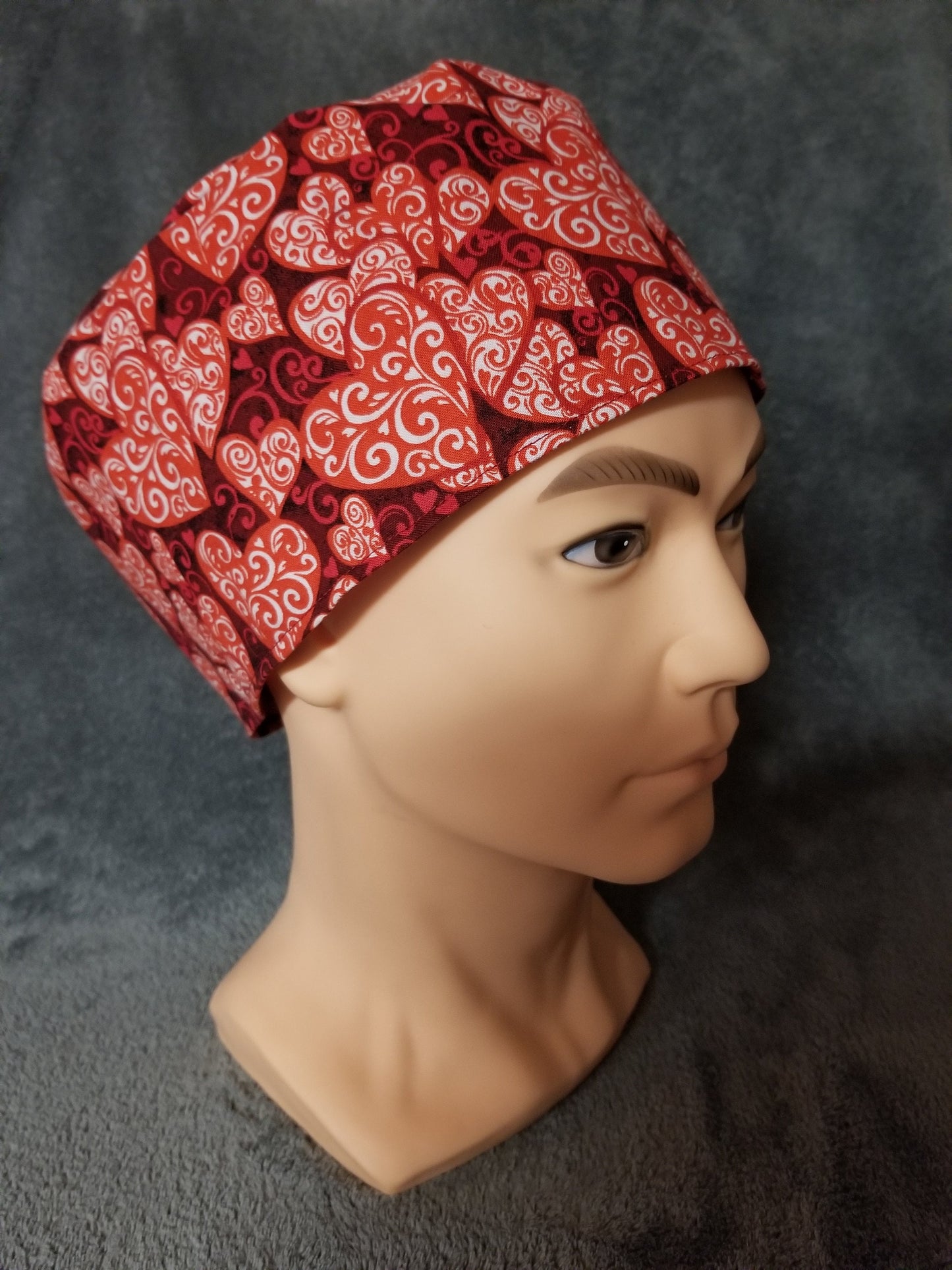 Red Valentine Heart Print LARGE Scrub Cap Same Top with Hook and Loop Fasteners Limited Collection