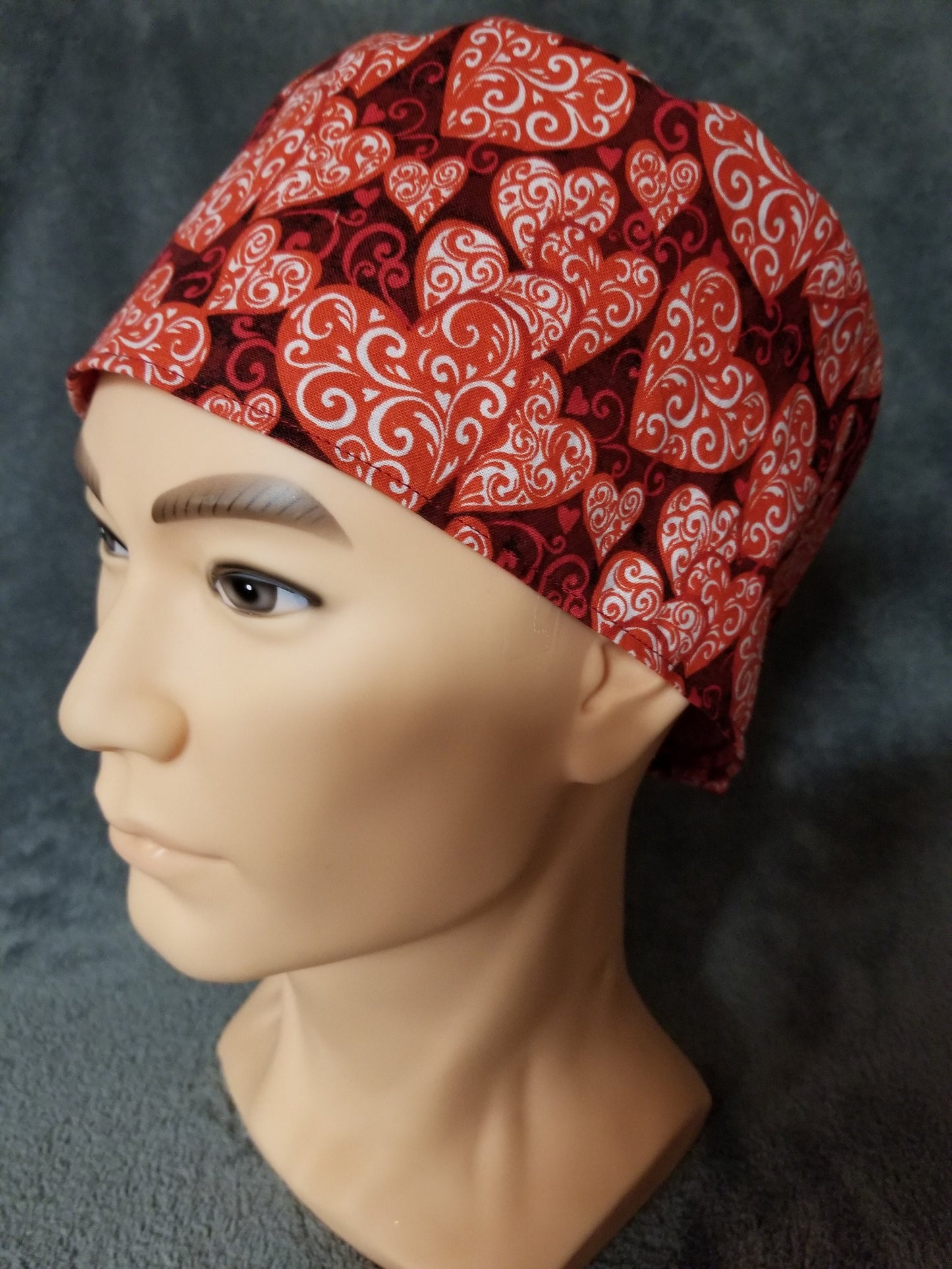 Red Valentine Heart Print LARGE Scrub Cap Same Top with Hook and Loop Fasteners Limited Collection