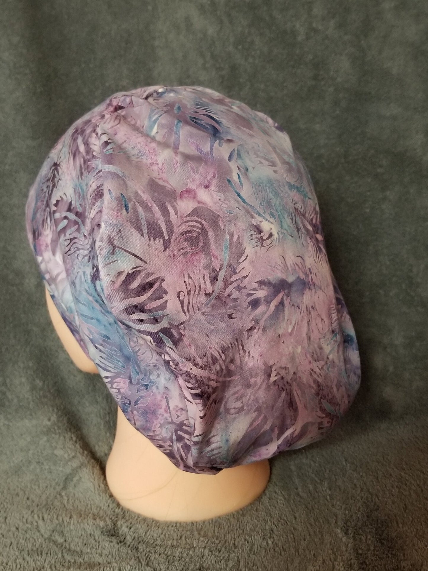 Colorful Feather Print Batik Pixie Style Scrub Cap, Euro style scrub cap