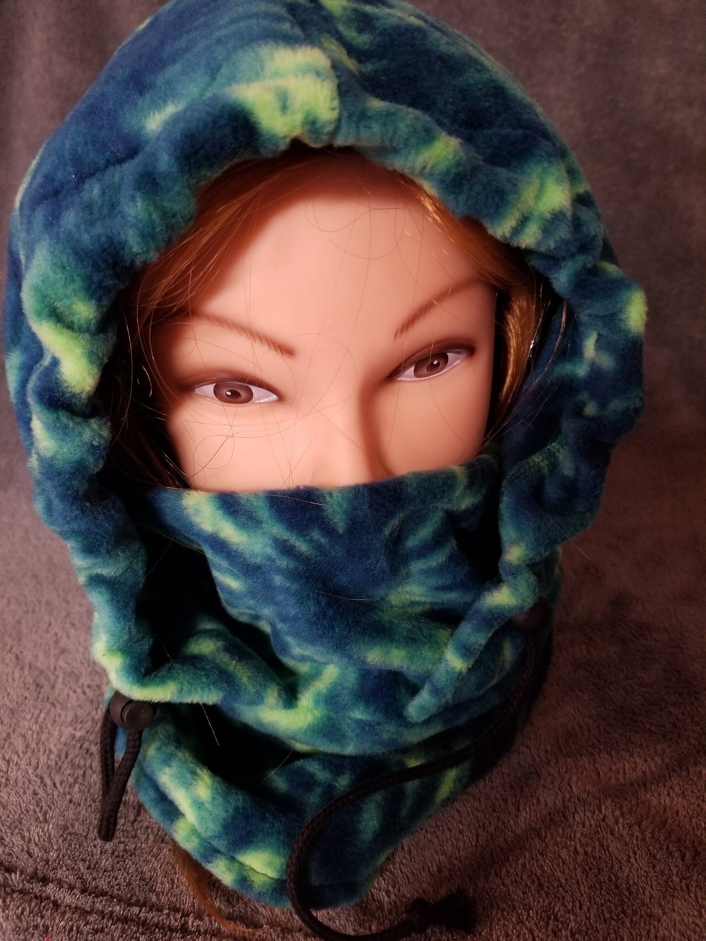 Teal Tie Dye Print Anti Pill Fleece Large Ski Helmet Cover