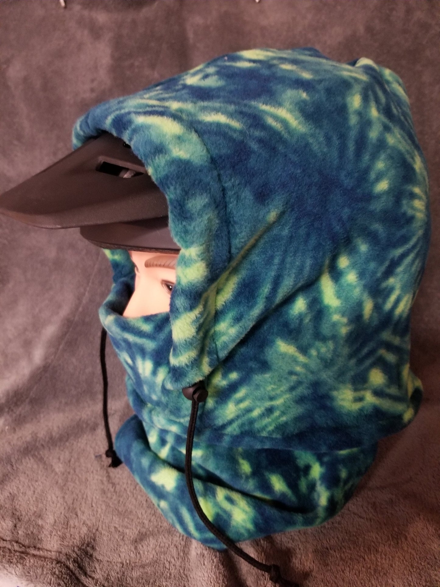 Teal Tie Dye Print Anti Pill Fleece Large Ski Helmet Cover