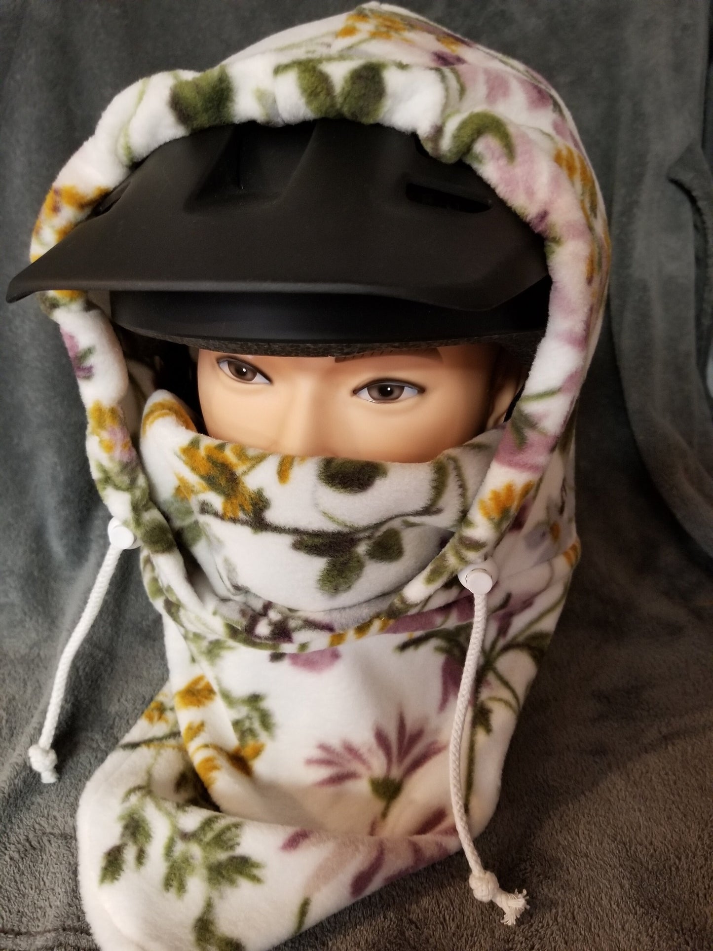 Purple Botanical Field Flowers Print Anti Pill Fleece Large Ski Helmet Cover