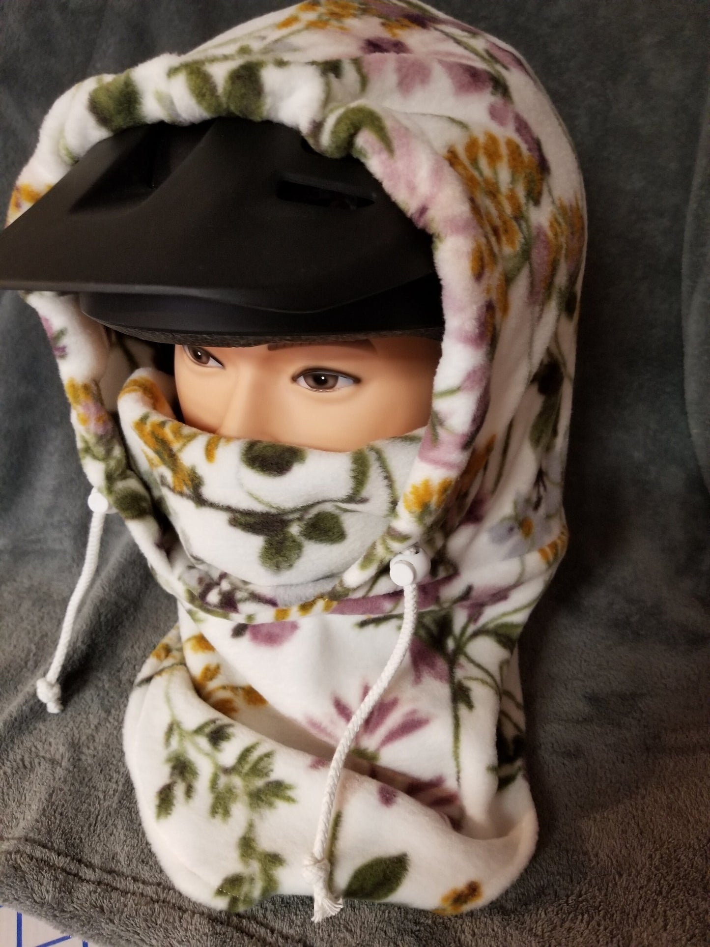 Purple Botanical Field Flowers Print Anti Pill Fleece Large Ski Helmet Cover