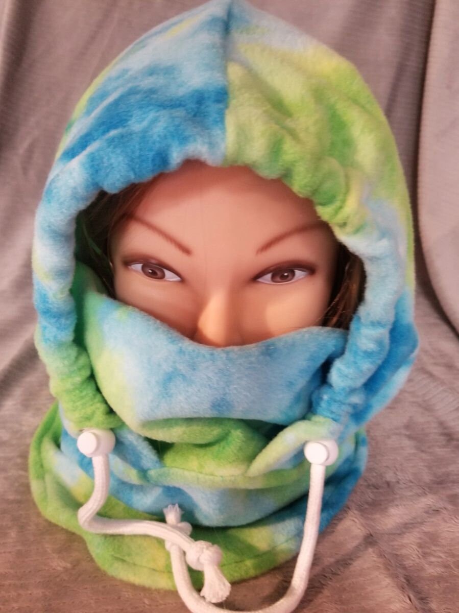 Blue Green Tie Dye Anti Pill Fleece Ski Helmet Cover