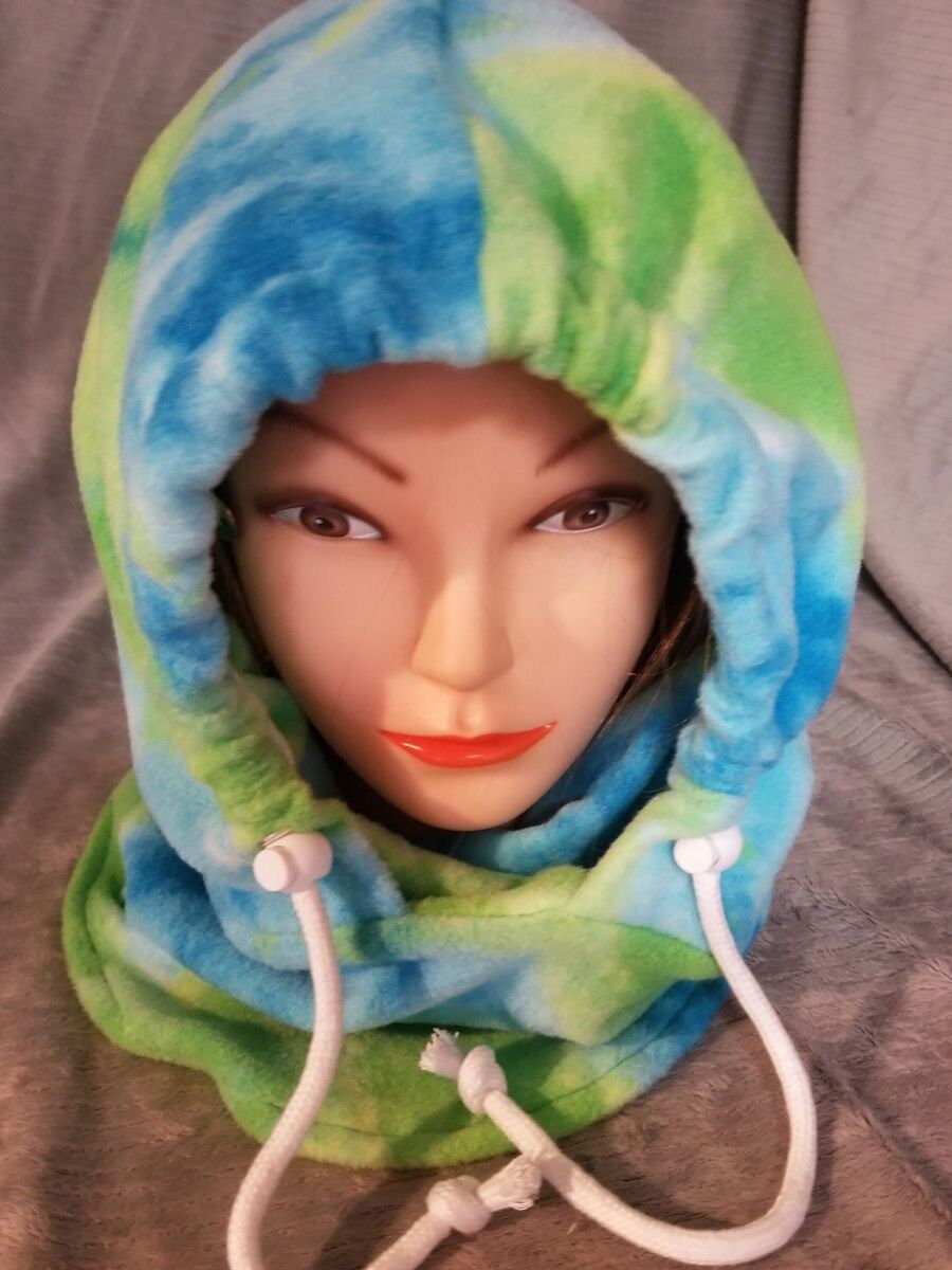 Blue Green Tie Dye Anti Pill Fleece Ski Helmet Cover