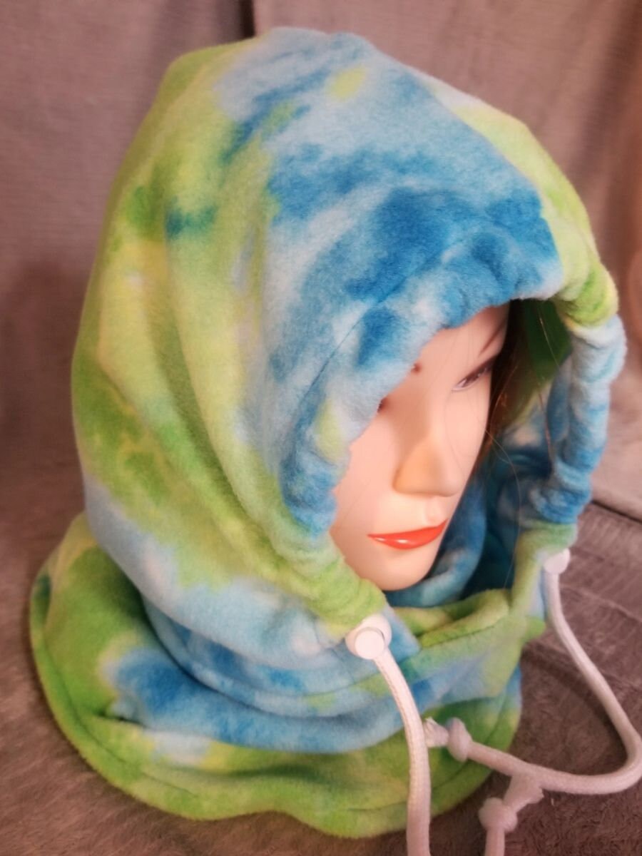 Blue Green Tie Dye Anti Pill Fleece Ski Helmet Cover