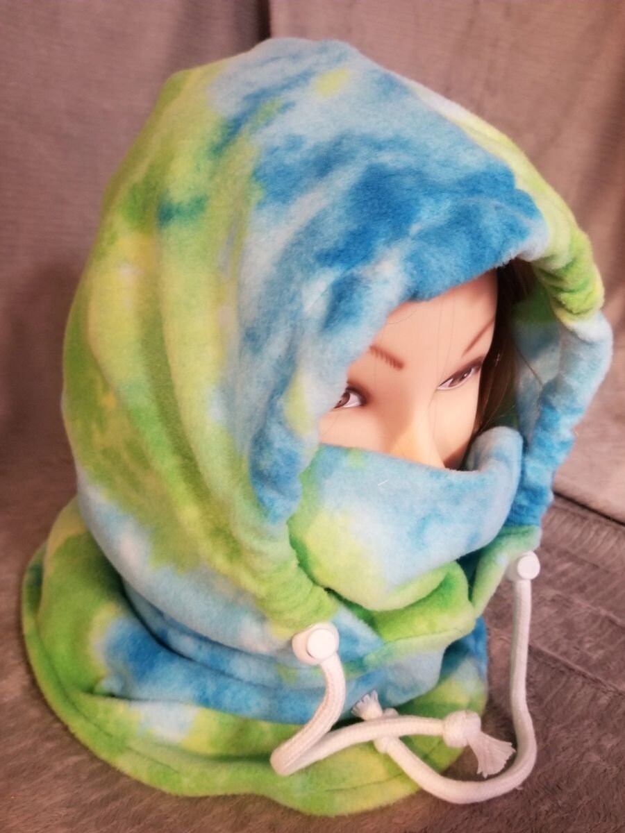 Blue Green Tie Dye Anti Pill Fleece Ski Helmet Cover