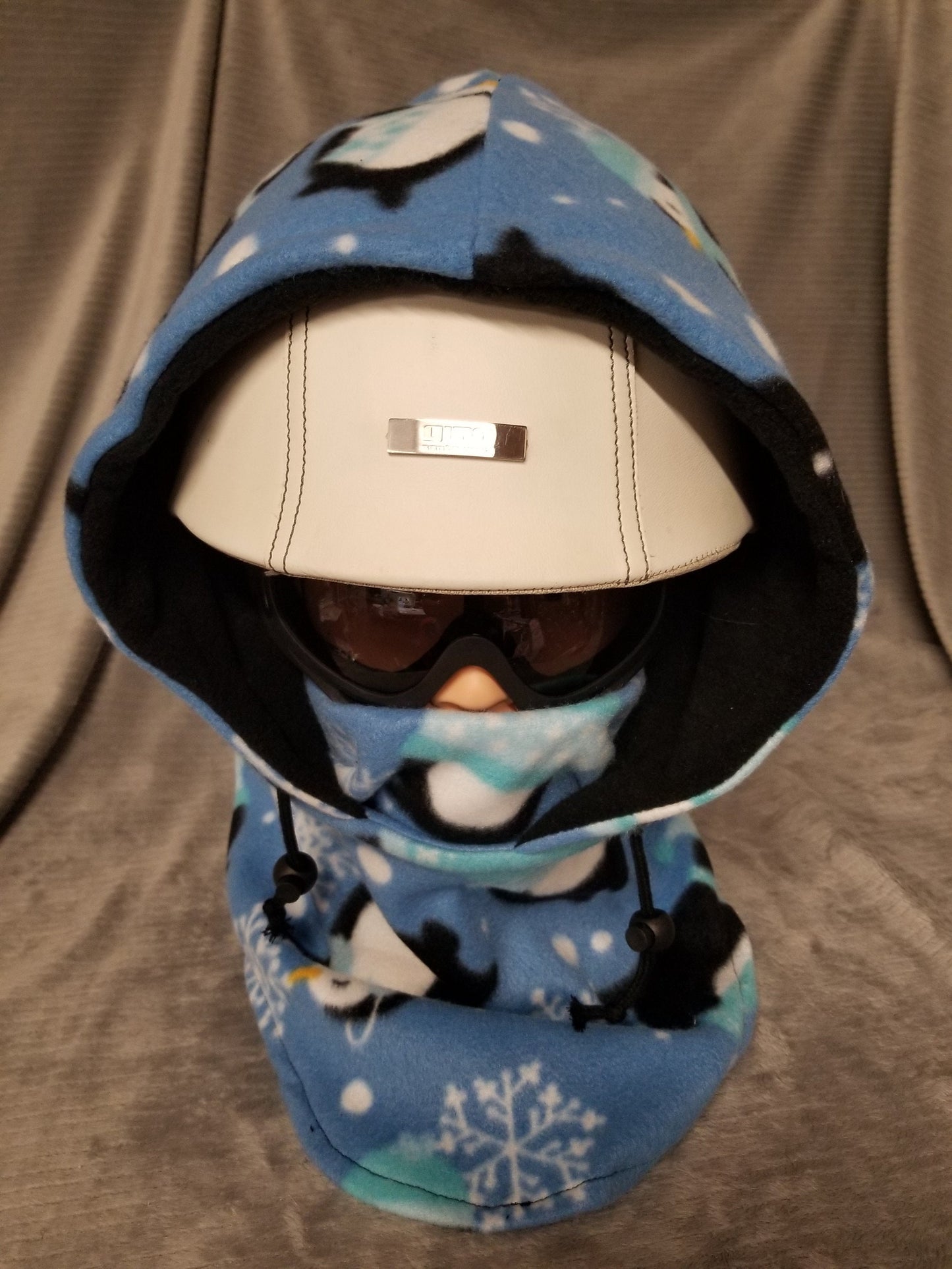 Penguins Print Blizzard Fleece with Black Anti Pill Fleece Lining Ski Helmet Cover