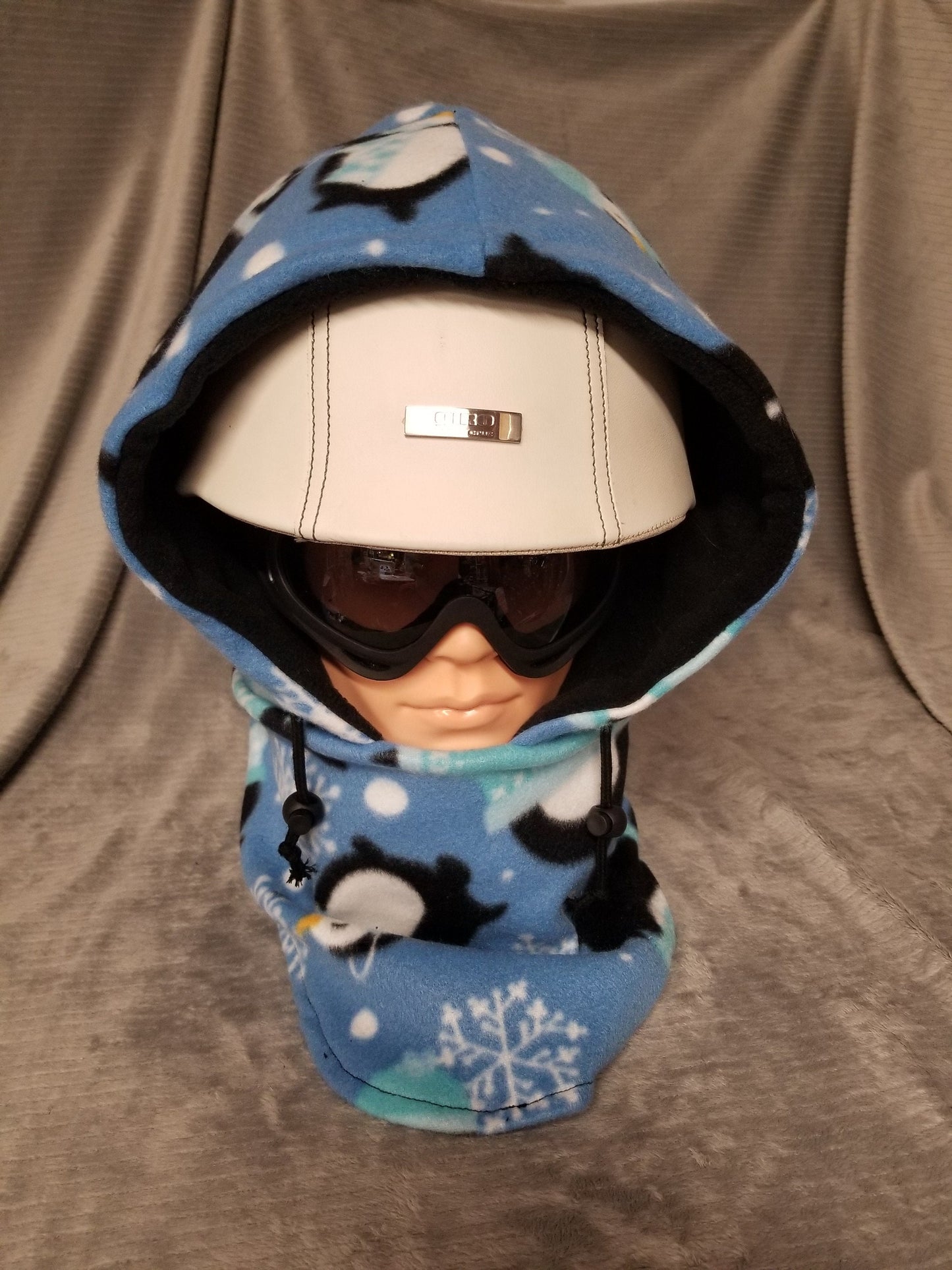 Penguins Print Blizzard Fleece with Black Anti Pill Fleece Lining Ski Helmet Cover