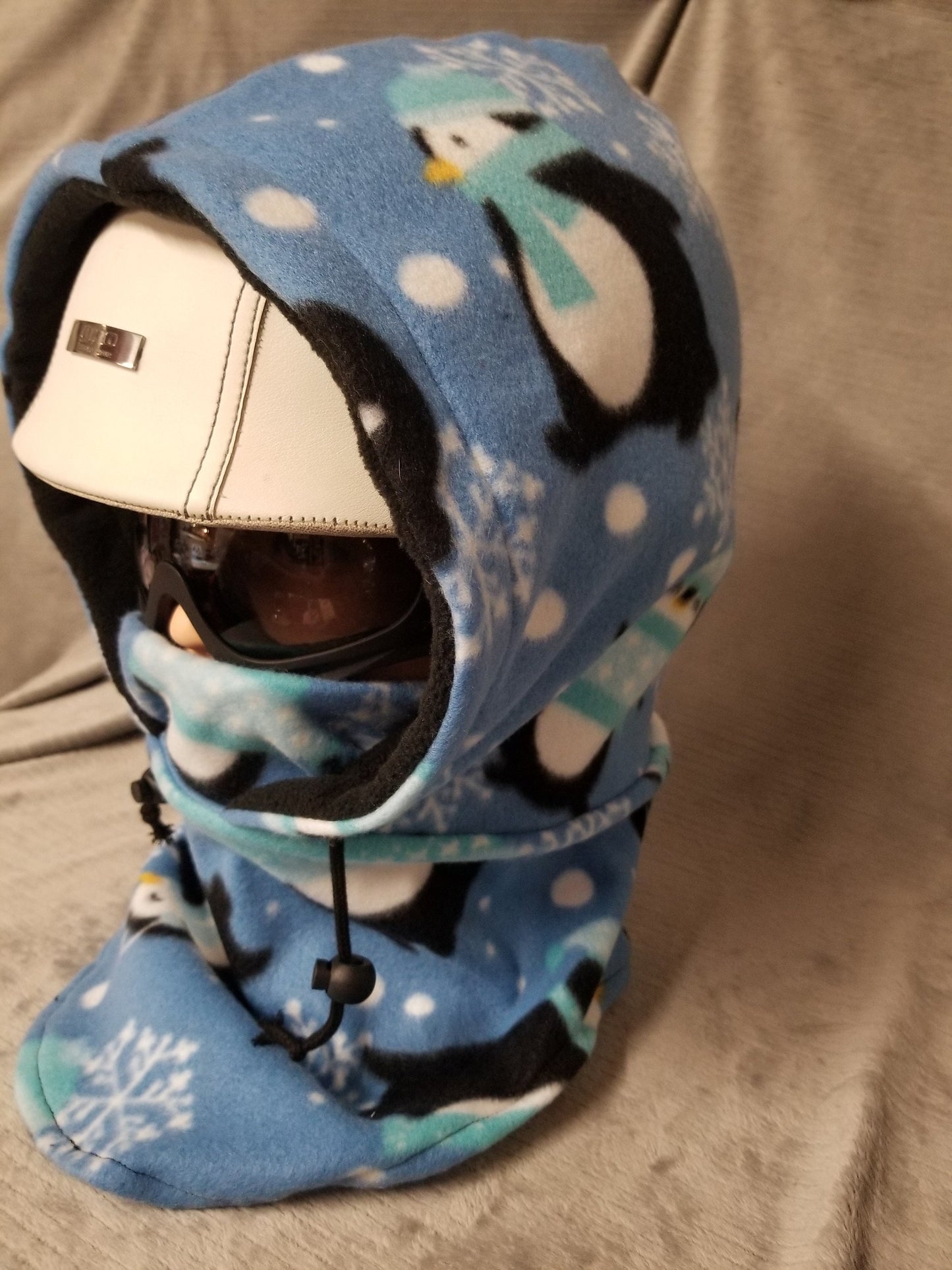 Penguins Print Blizzard Fleece with Black Anti Pill Fleece Lining Ski Helmet Cover