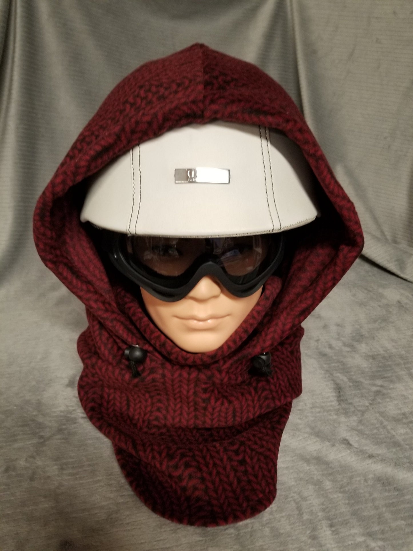 Cable Knit Red/Black Print Anti Pill Extra Large Fleece Ski Helmet Cover