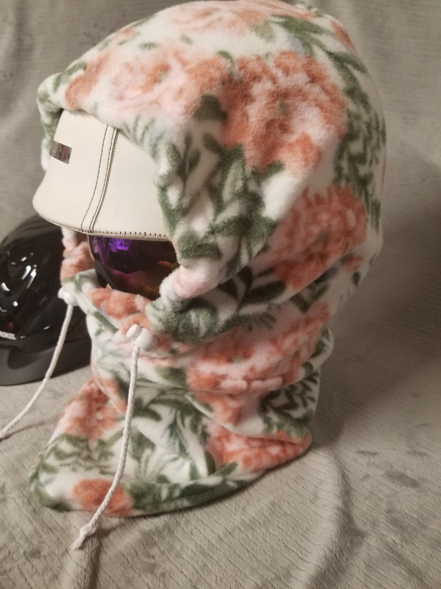 Coral Floral Anti Pill Fleece Ski Helmet Cover