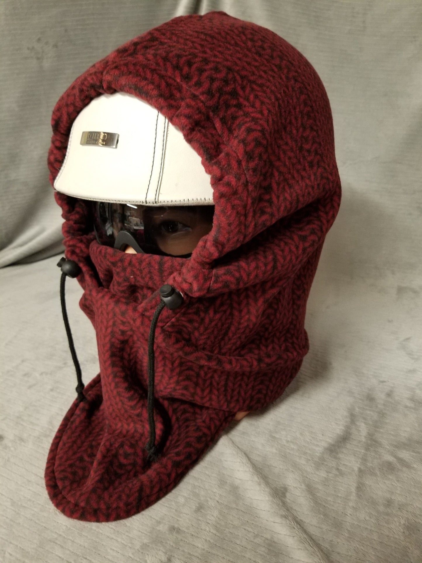 Cable Knit Red/Black Print Anti Pill Extra Large Fleece Ski Helmet Cover