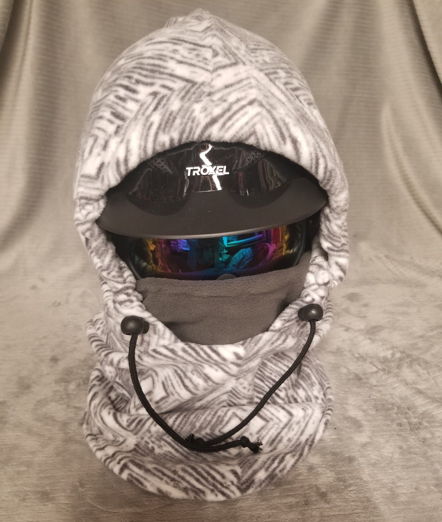 Soft Grey and White Destressed Geo Print Large Anti Pill Fleece Ski Helmet Cover