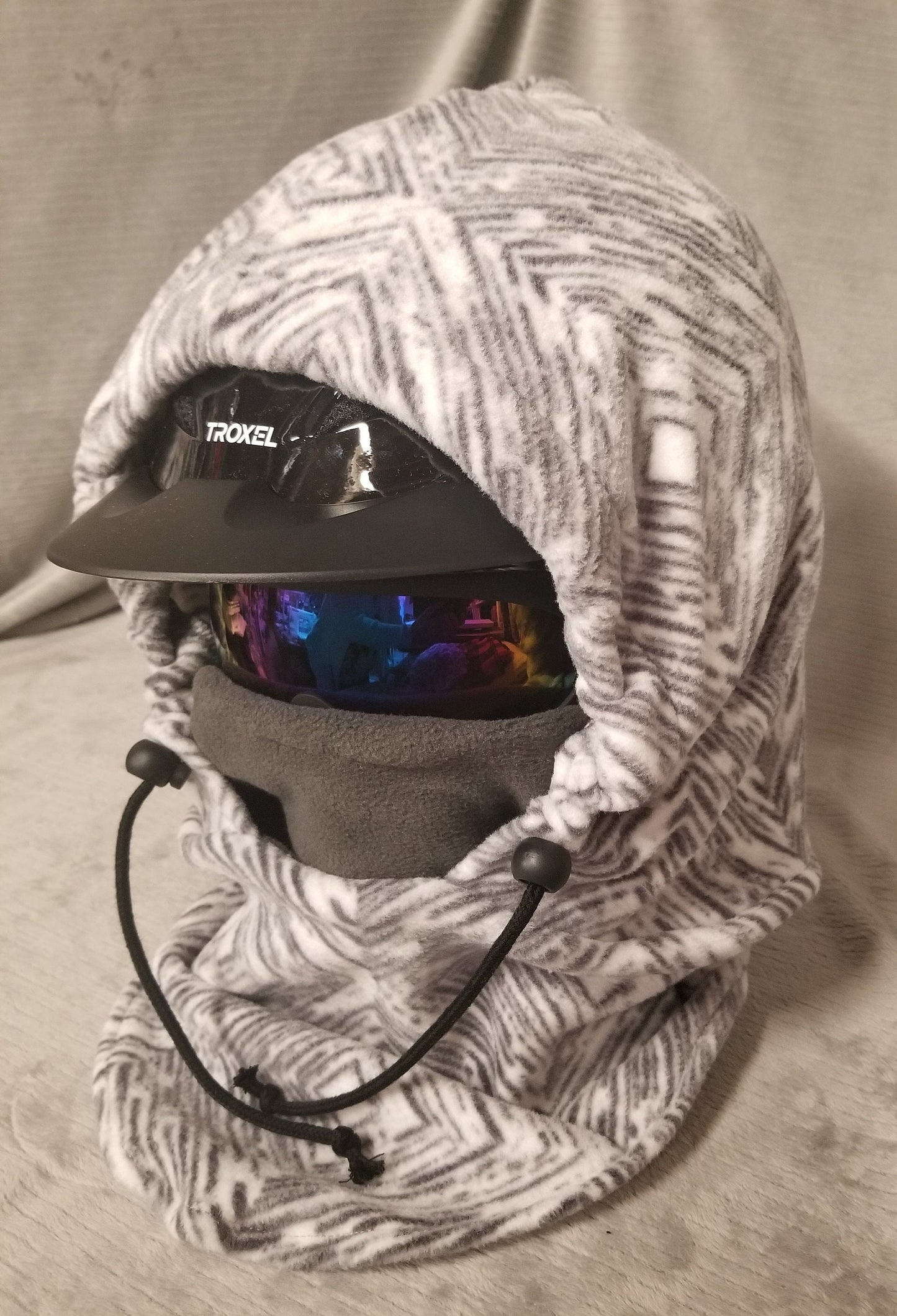 Soft Grey and White Destressed Geo Print Large Anti Pill Fleece Ski Helmet Cover