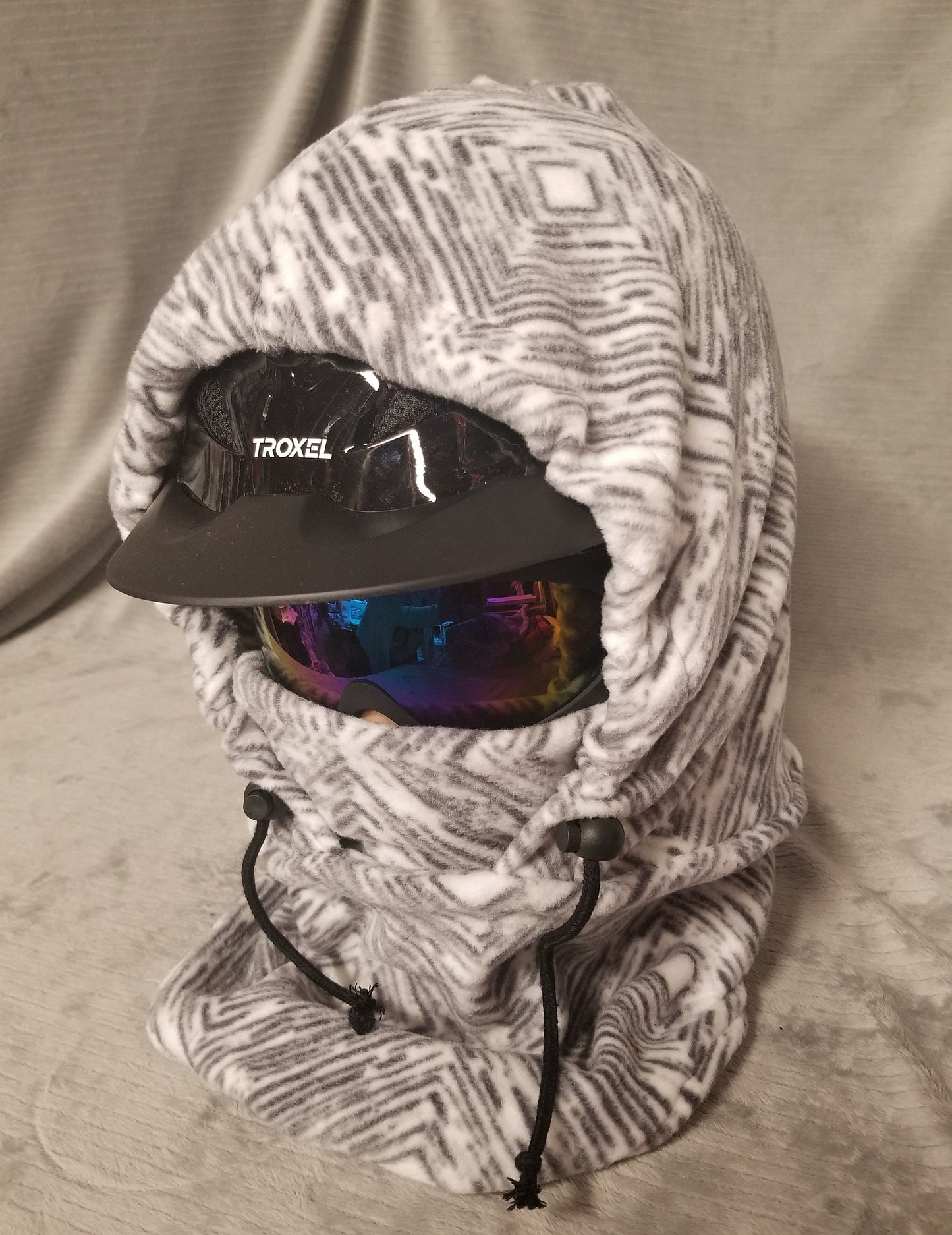 Soft Grey and White Destressed Geo Print Large Anti Pill Fleece Ski Helmet Cover