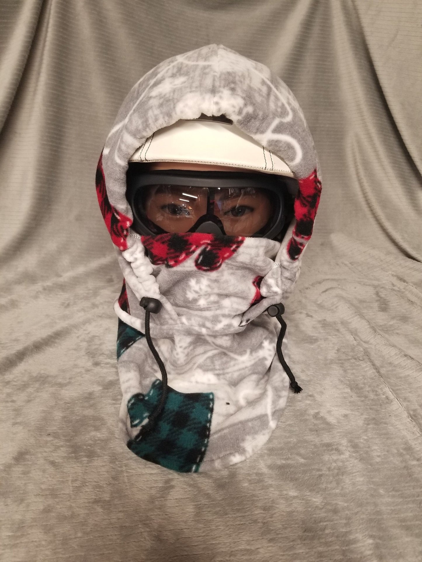 Light Gray with White Snowflakes Print with Mittens Large Anti Pill Fleece Ski Helmet Cover