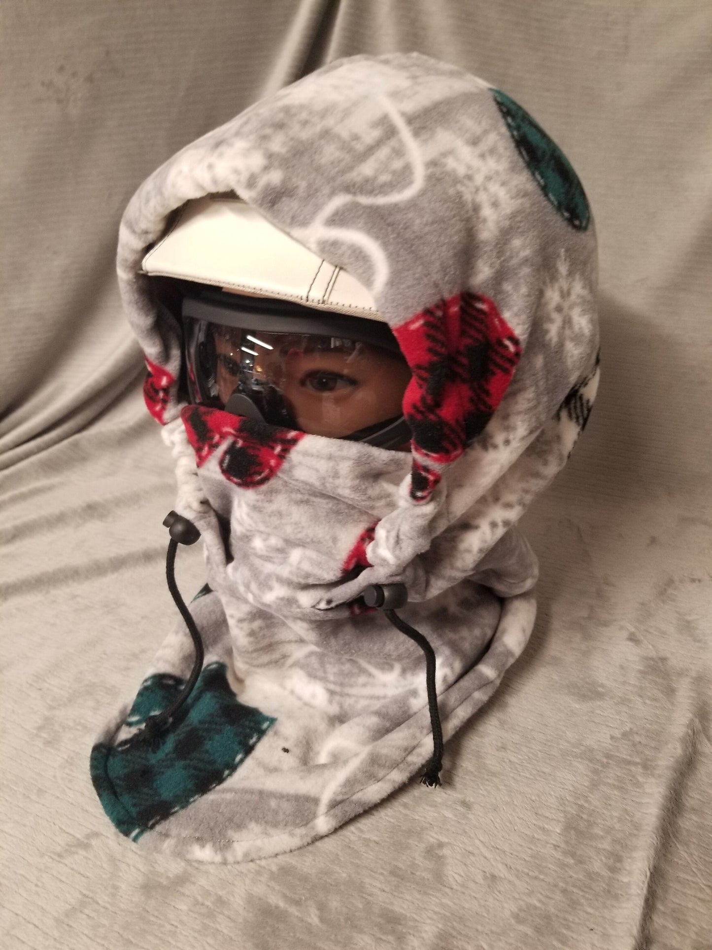 Light Gray with White Snowflakes Print with Mittens Large Anti Pill Fleece Ski Helmet Cover