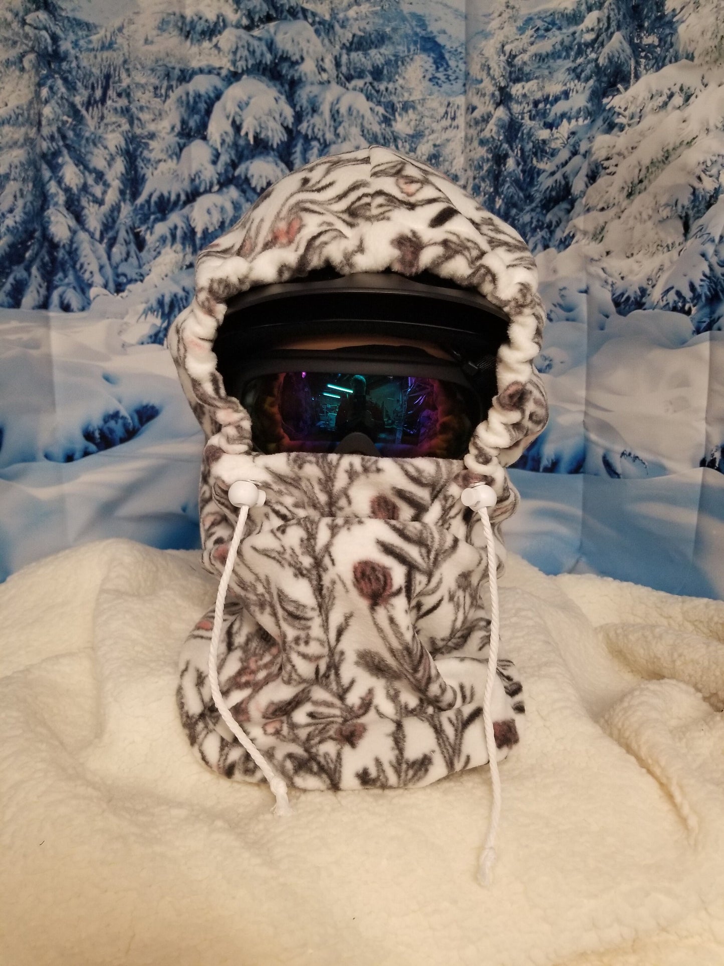 Sketch Field Flowers Print Anti Pill Large Fleece Ski Helmet Cover