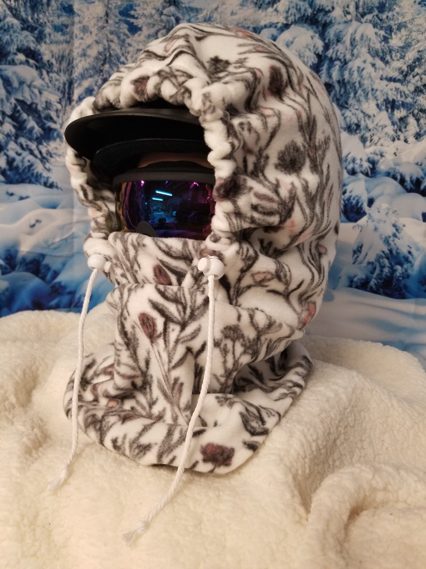 Sketch Field Flowers Print Anti Pill Large Fleece Ski Helmet Cover