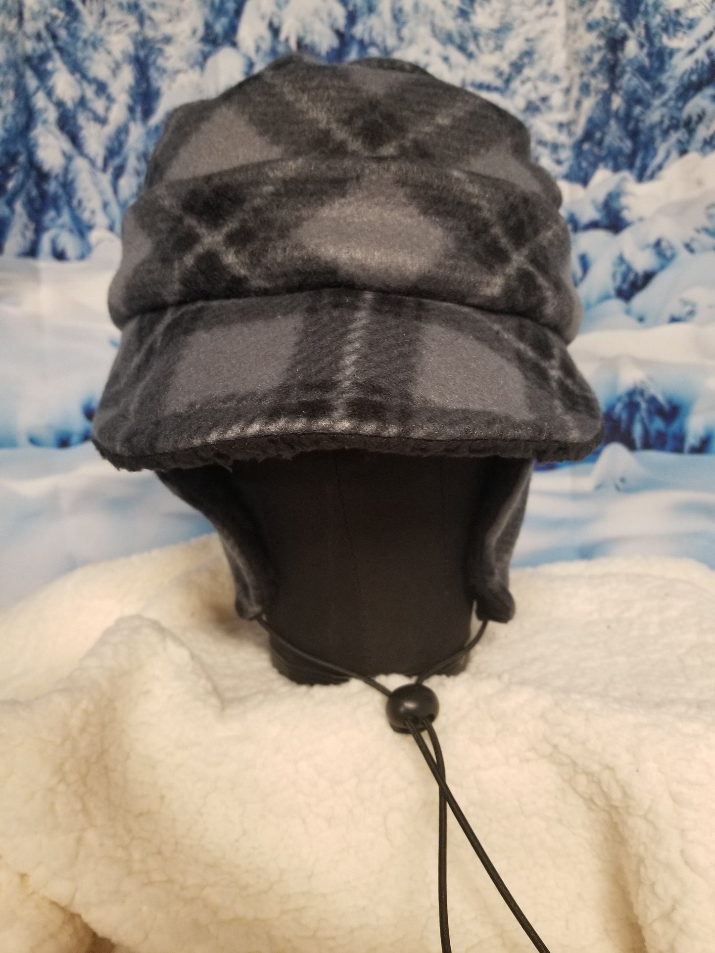 Gray Plaid Print Fleece Aviator Hat with Visor