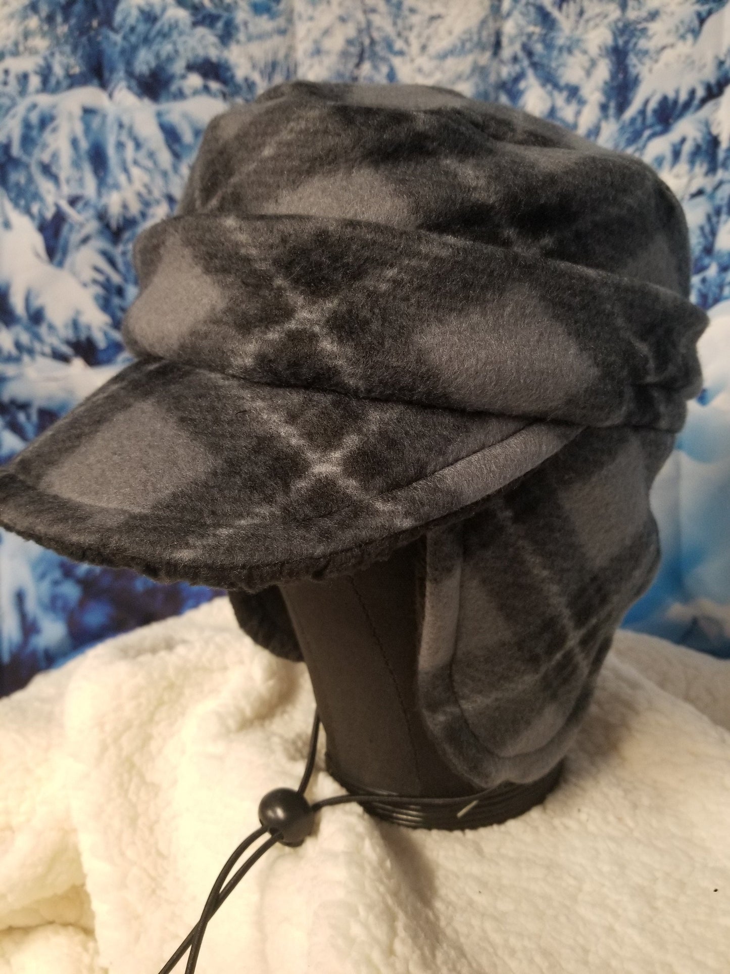 Gray Plaid Print Fleece Aviator Hat with Visor