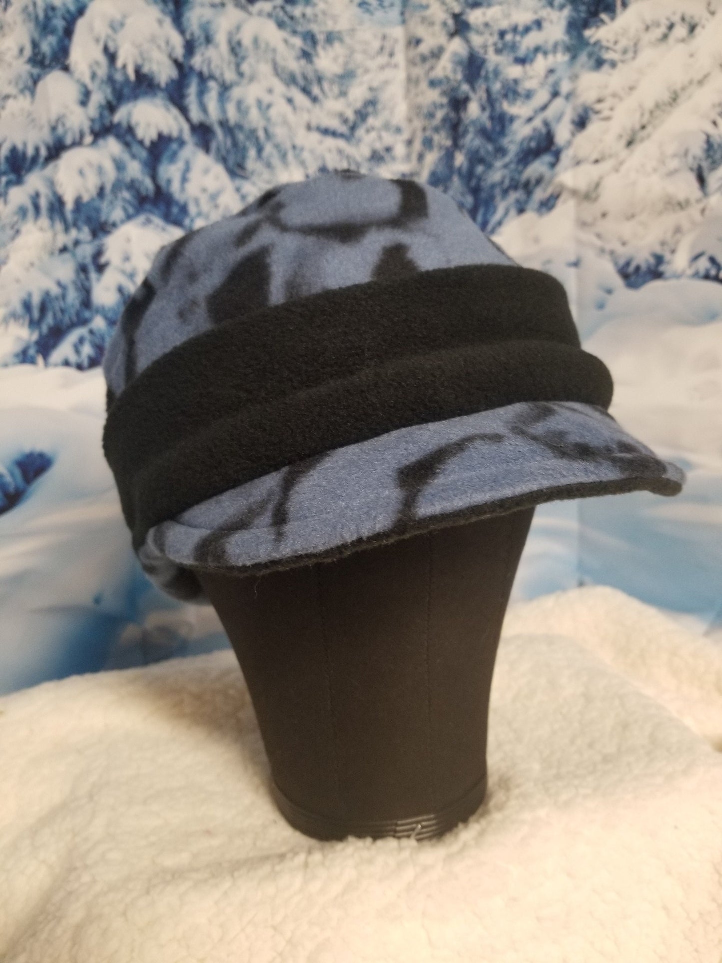 Blue Sketch Print with Black Band Fleece Winter Fashion Hat