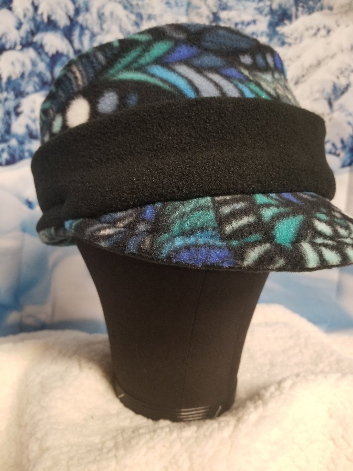 Blue Zentangle Print with Black Band Fleece Winter Fashion Hat