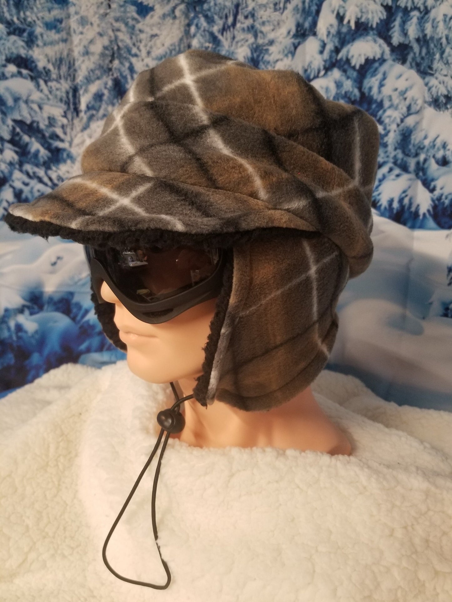 Brown Plaid Fleece Aviator Hat with Visor